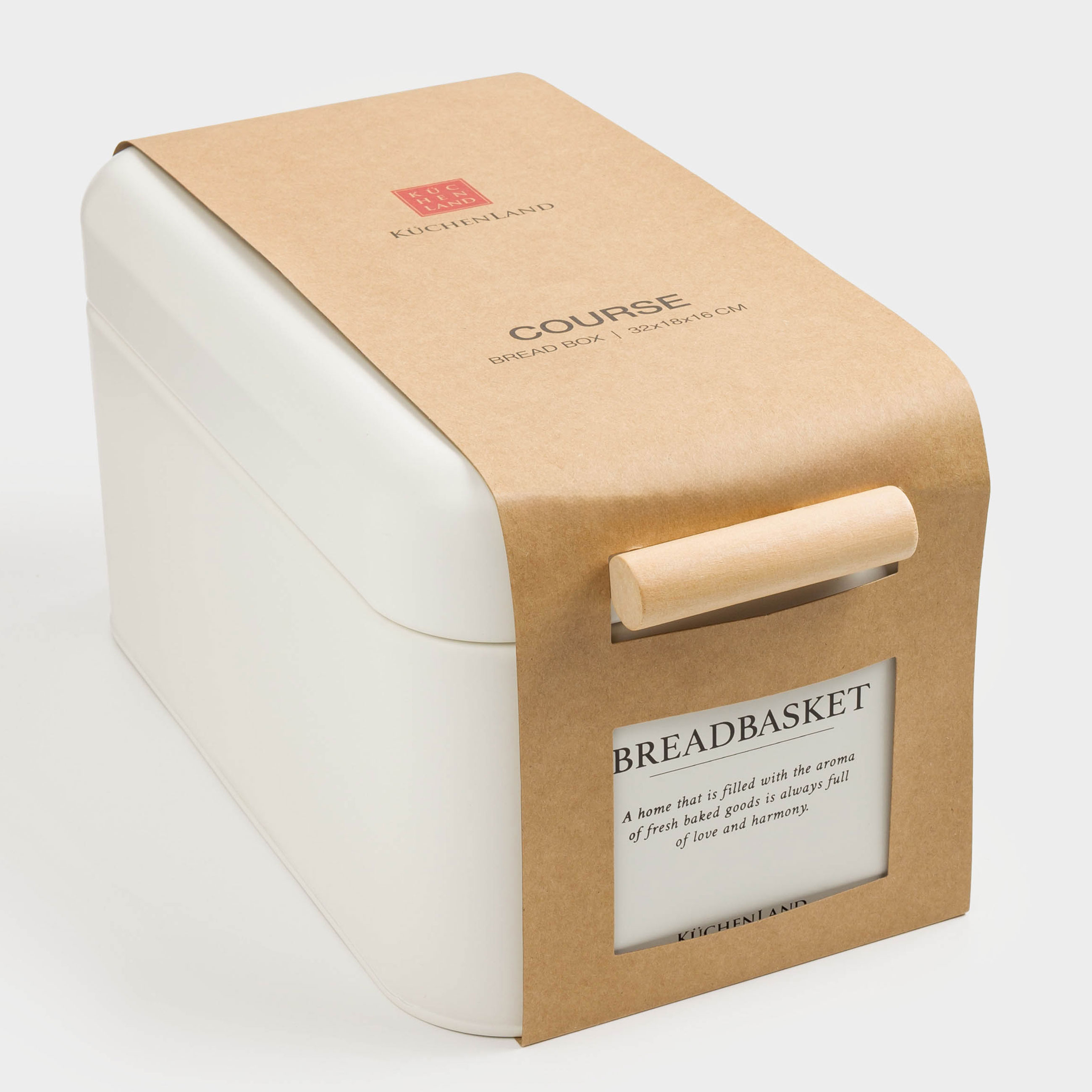 Bread box, 32x18x16 cm, metal / wood, rectangular, milky, Course