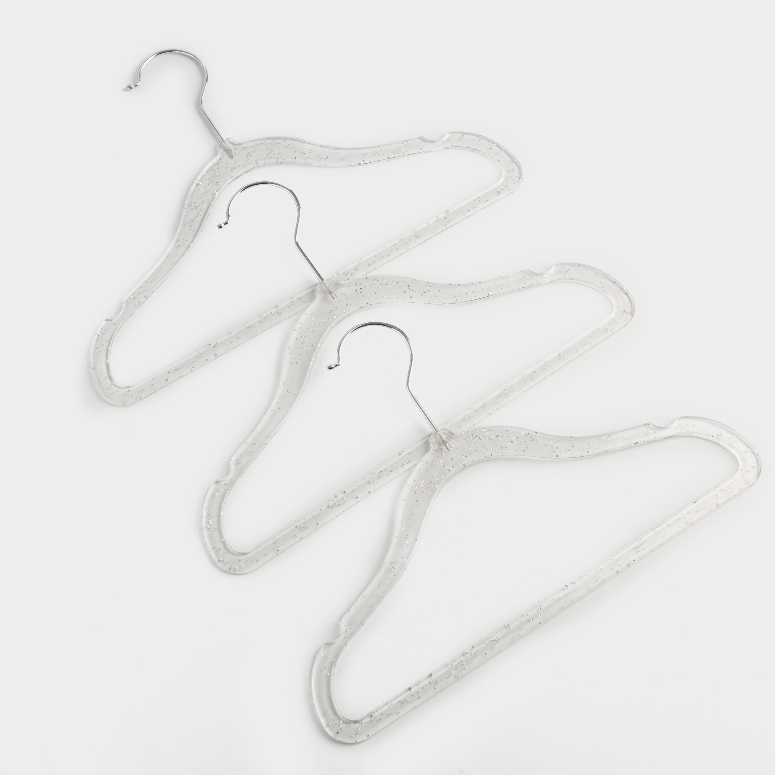 Hanger-hangers, 30 cm, 3 pcs, children's, plastic, transparent with silver sequins, Shimmer