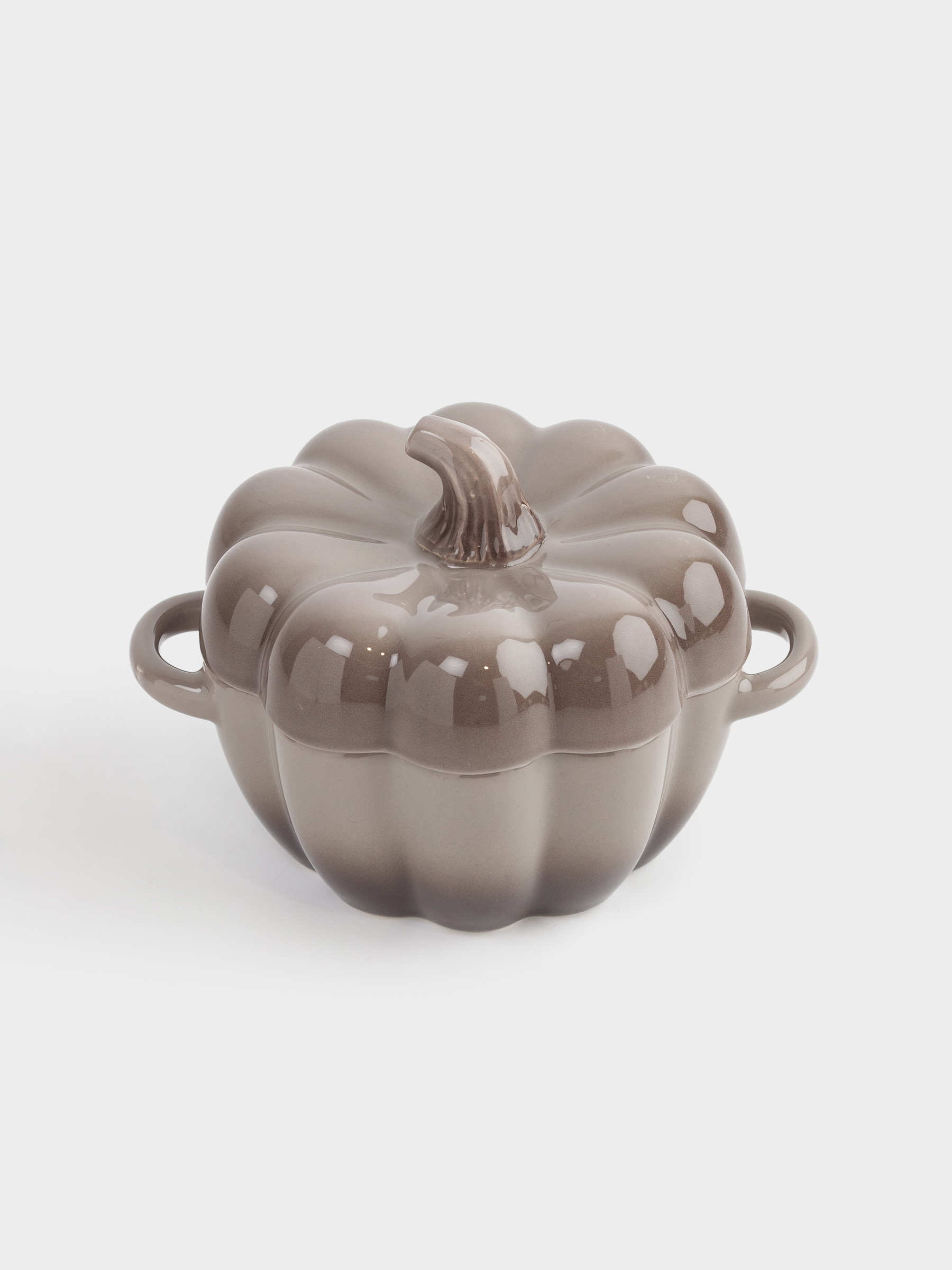 Cocotte, 11 cm, 350 ml, with lid, ceramic, grey-brown, Pumpkin, Gourd, image-1