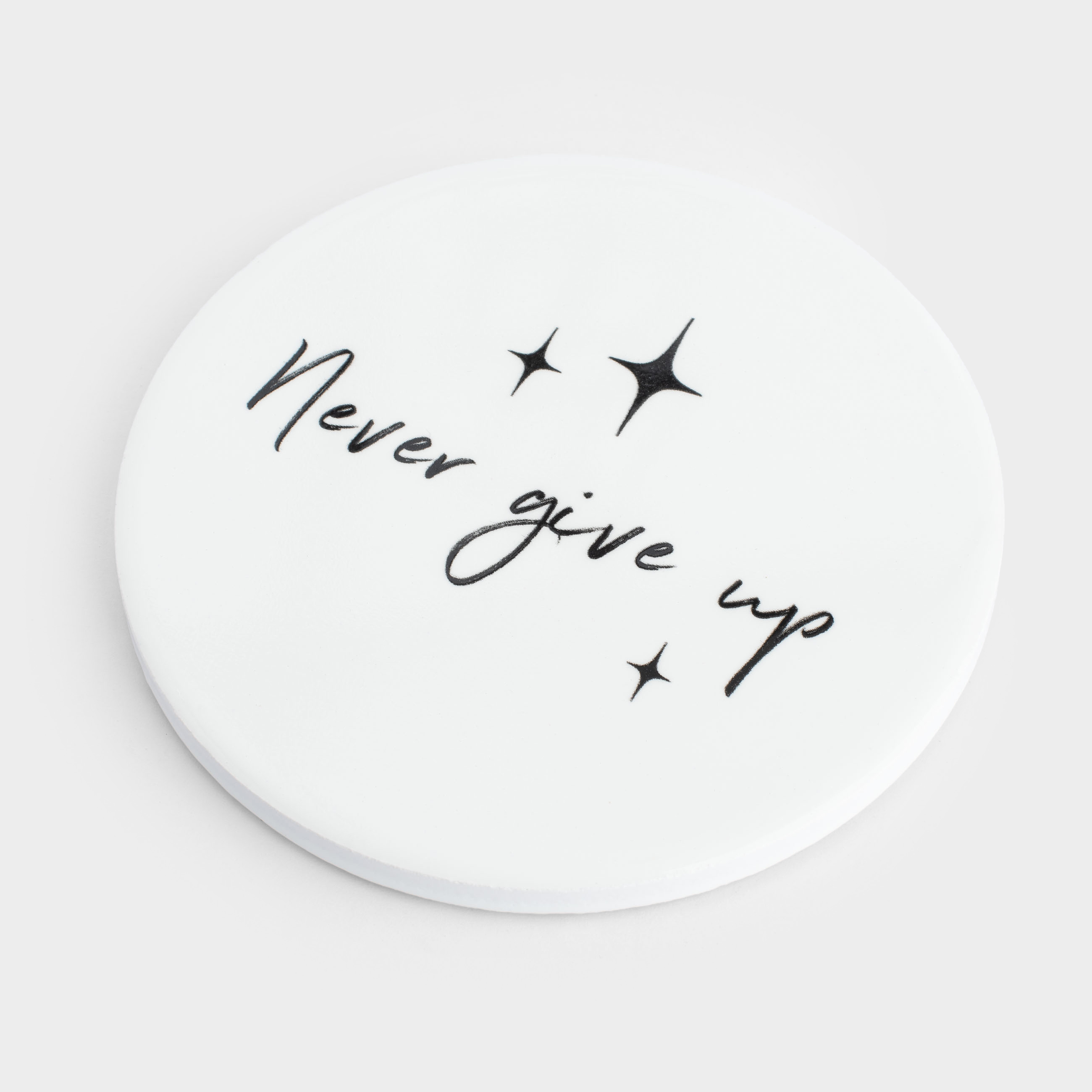 Coaster, 11 cm, ceramic / cork, round, White, Scroll