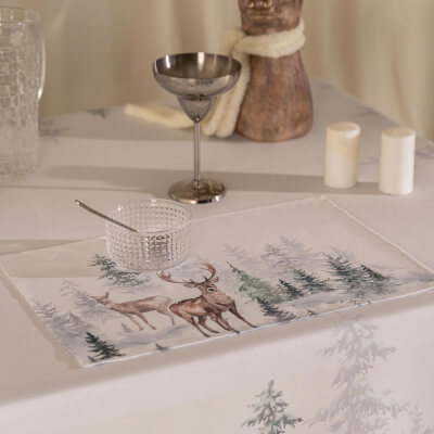 Placemat, 30x45 cm, polyester, rectangular, white, Moose in the forest, Moose story, image-0