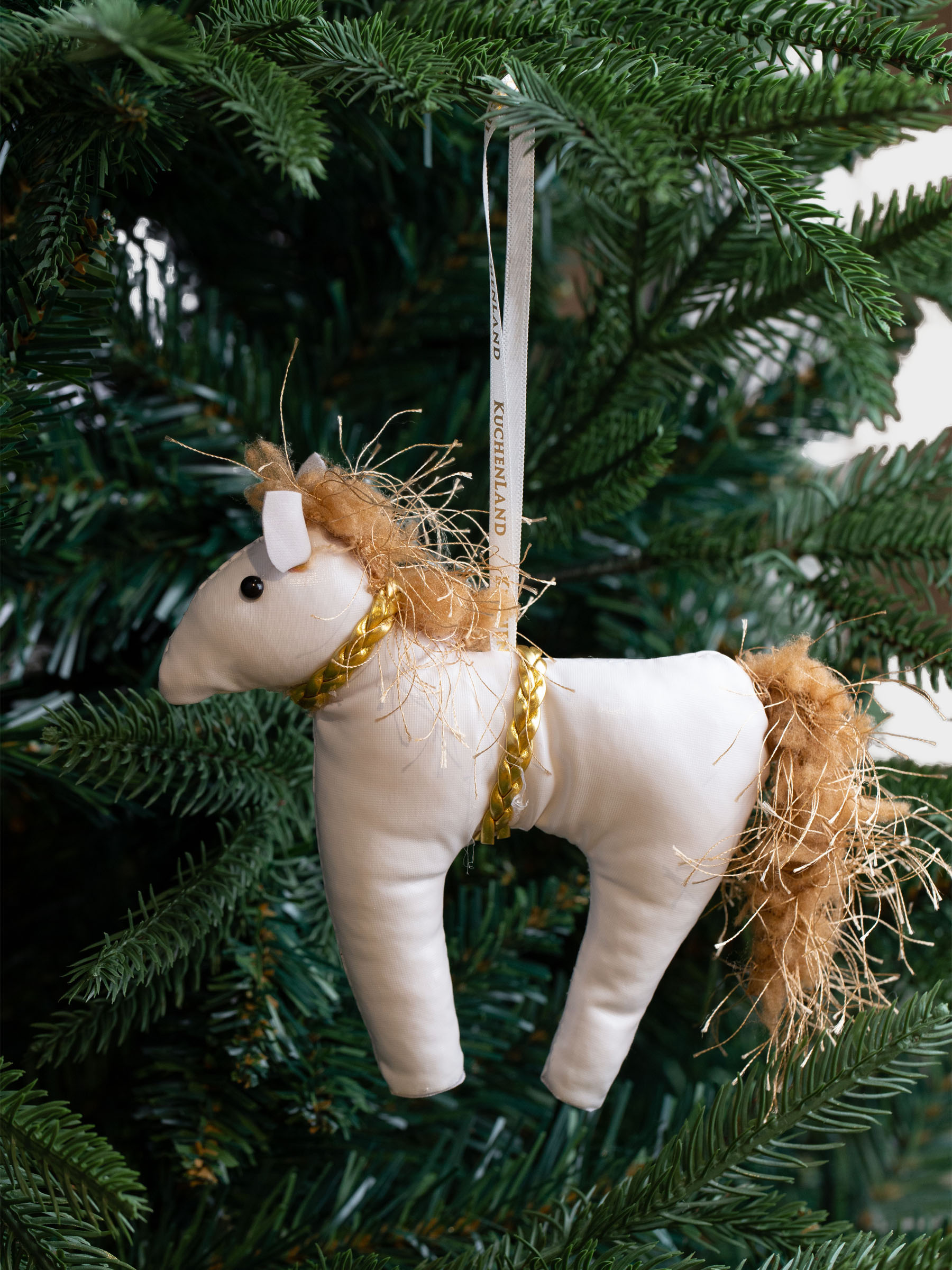 Christmas tree toy, 19x14 cm, polyester, milky, Horse, Figure Christmas Fuzz, image-3