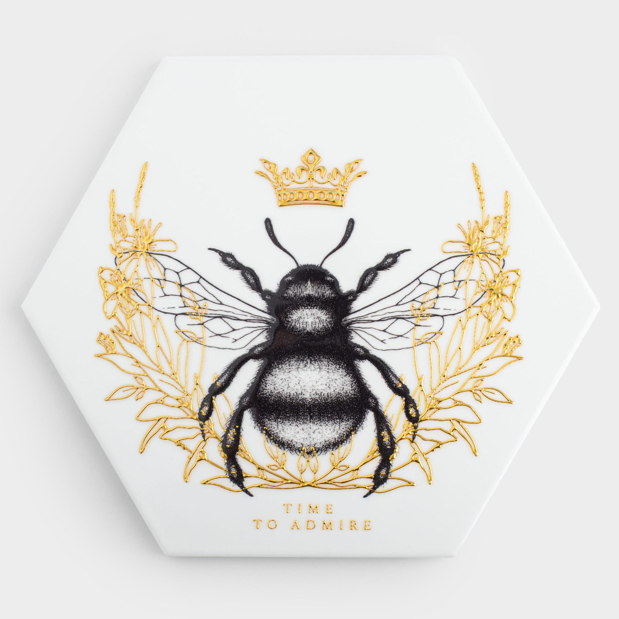 Hot plate, 20 cm, ceramic / cork, hexagonal, white, Royal bee, Honey, image-0