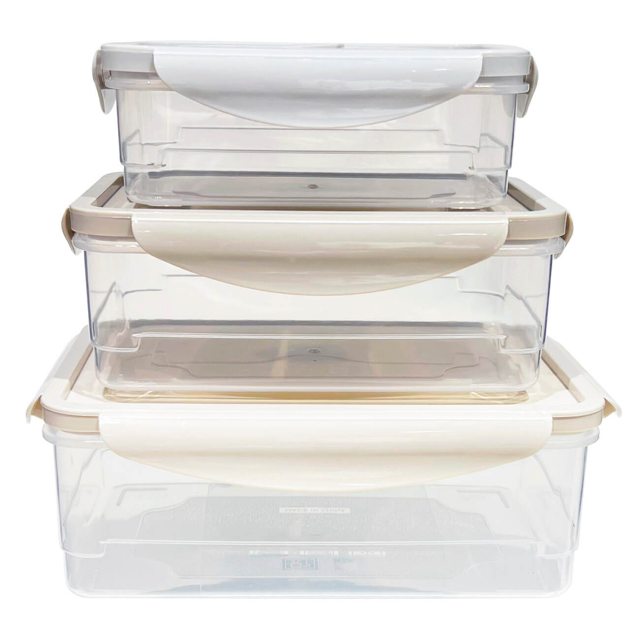 Container set, 3 pcs, with clips, with flap, Plastic, Rectangular, Pastel, Clip
