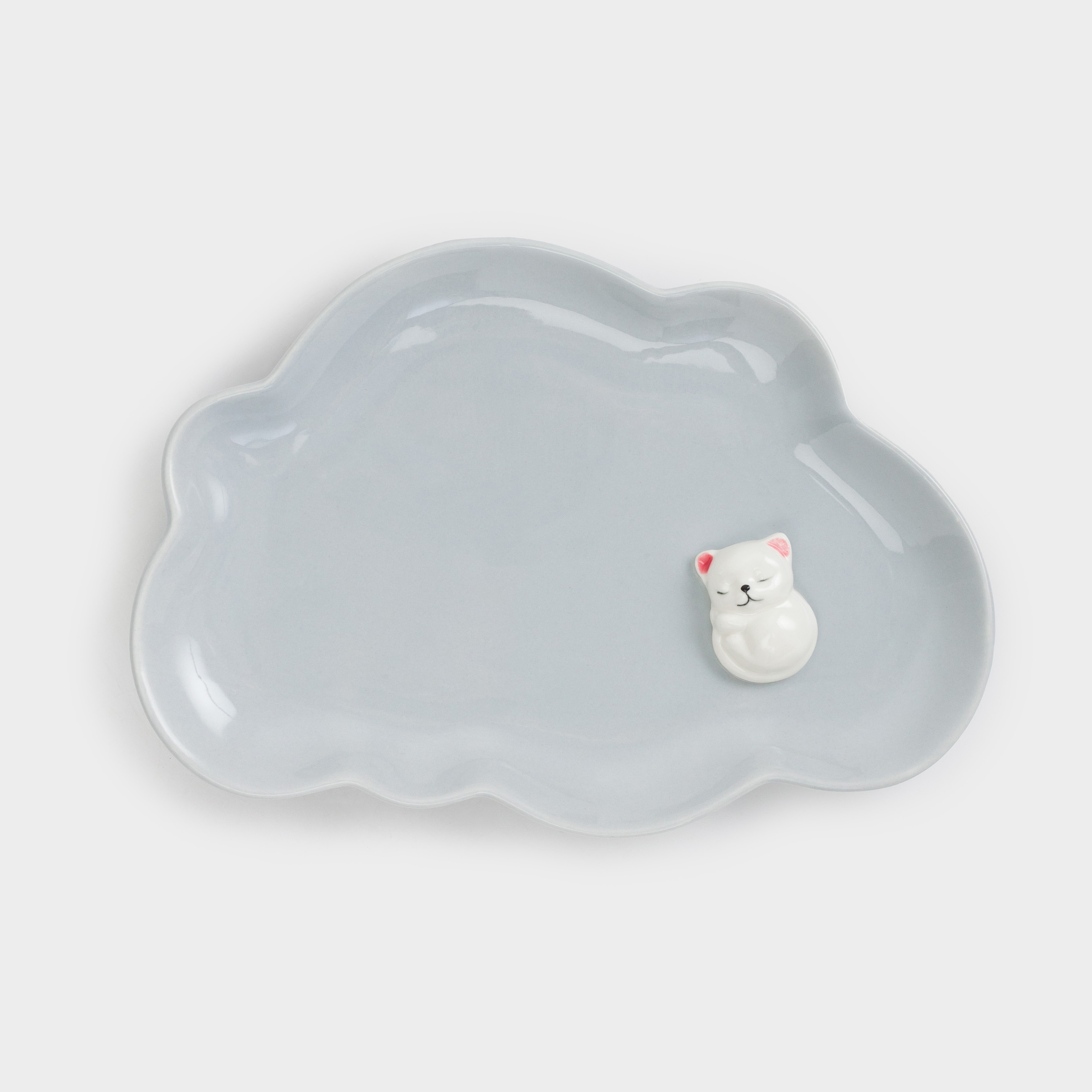 Children's snack plate, 23x16 cm, porcelain P, gray, curly, kitten, friend, image-0