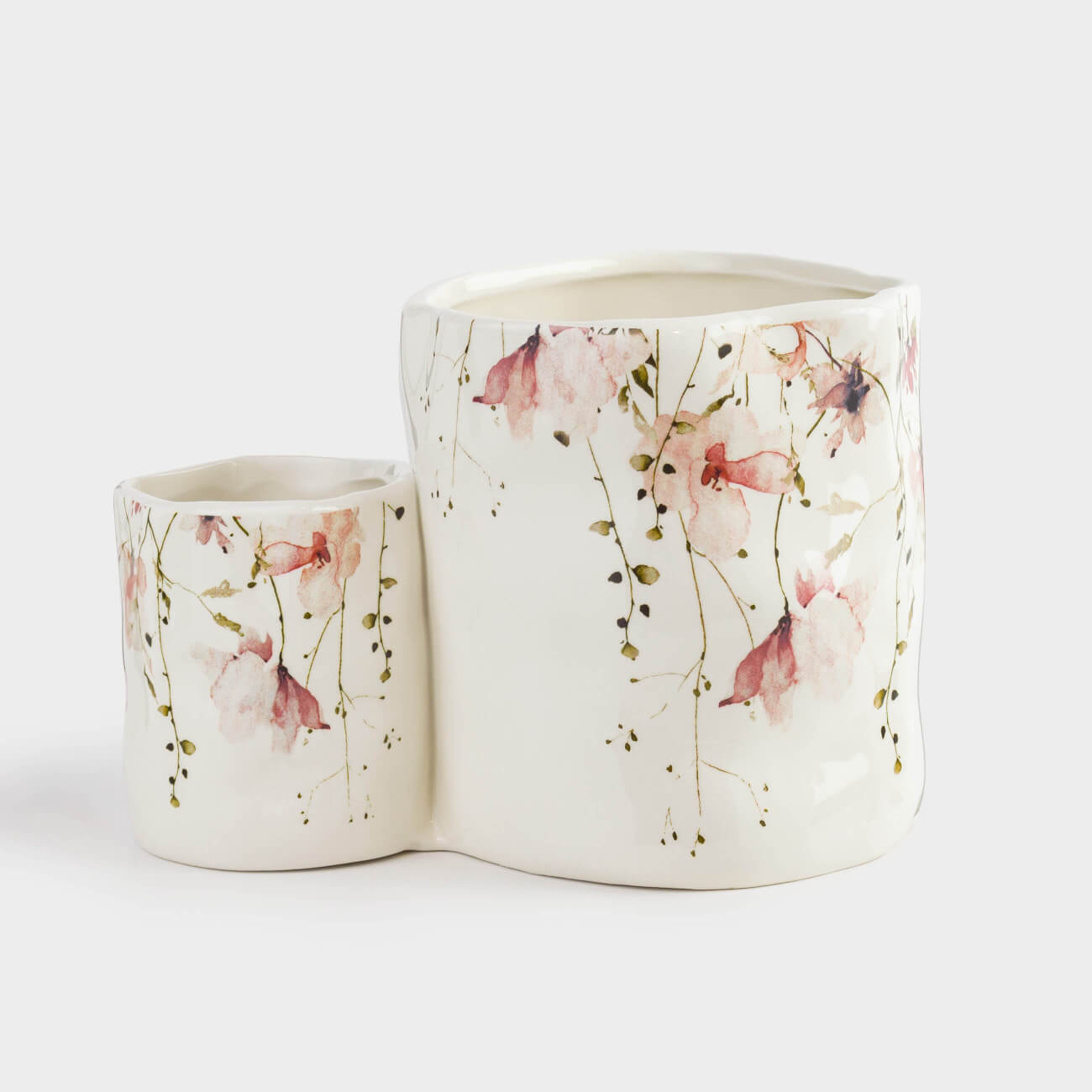 Kitchen accessories stand, 14 cm, 2 compartments, ceramic, milky, Flowers, Crumple print																														