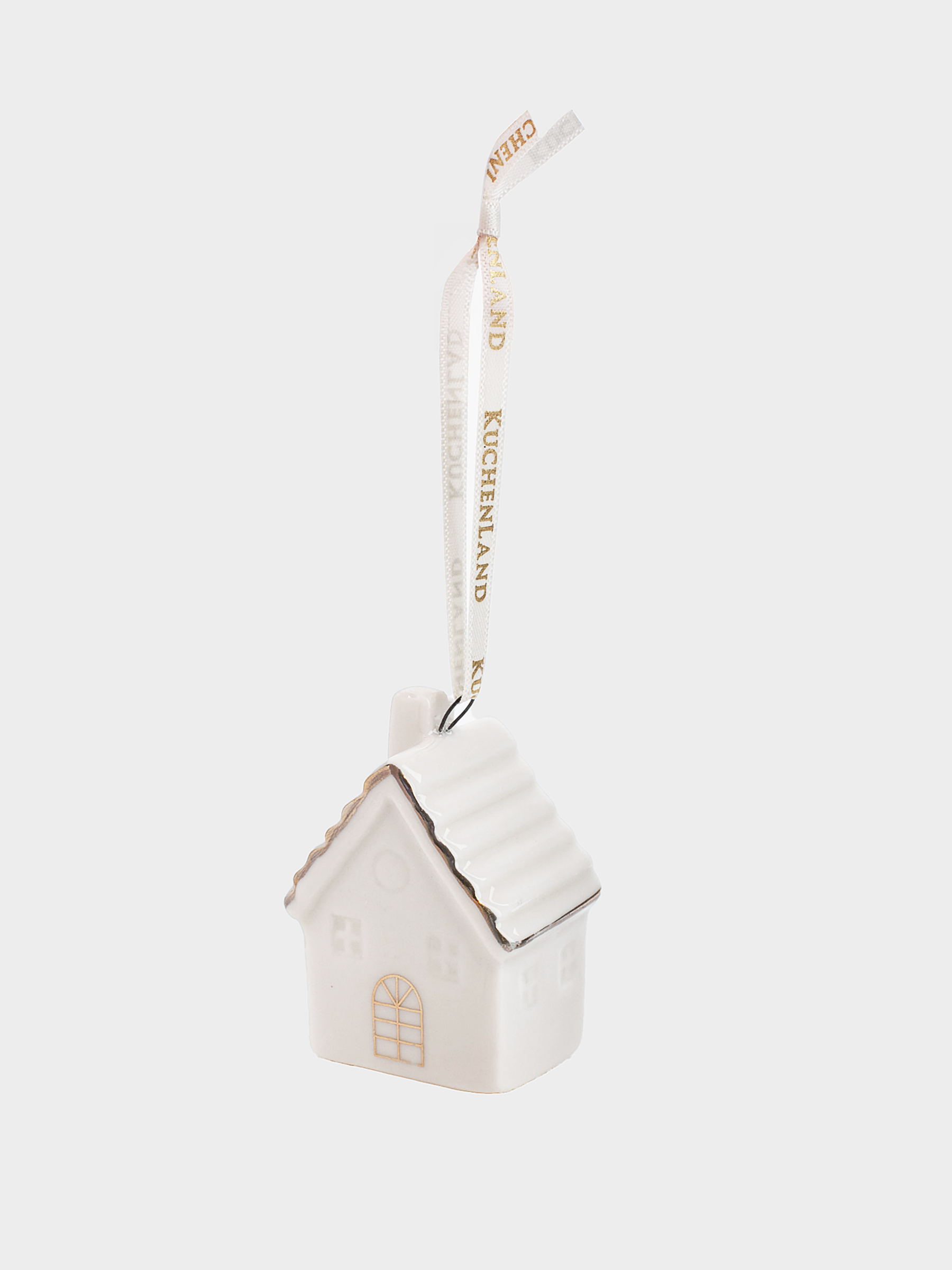 Christmas tree toy, 6 cm, porcelain P, white and gold, House, Figure christmas, image-1
