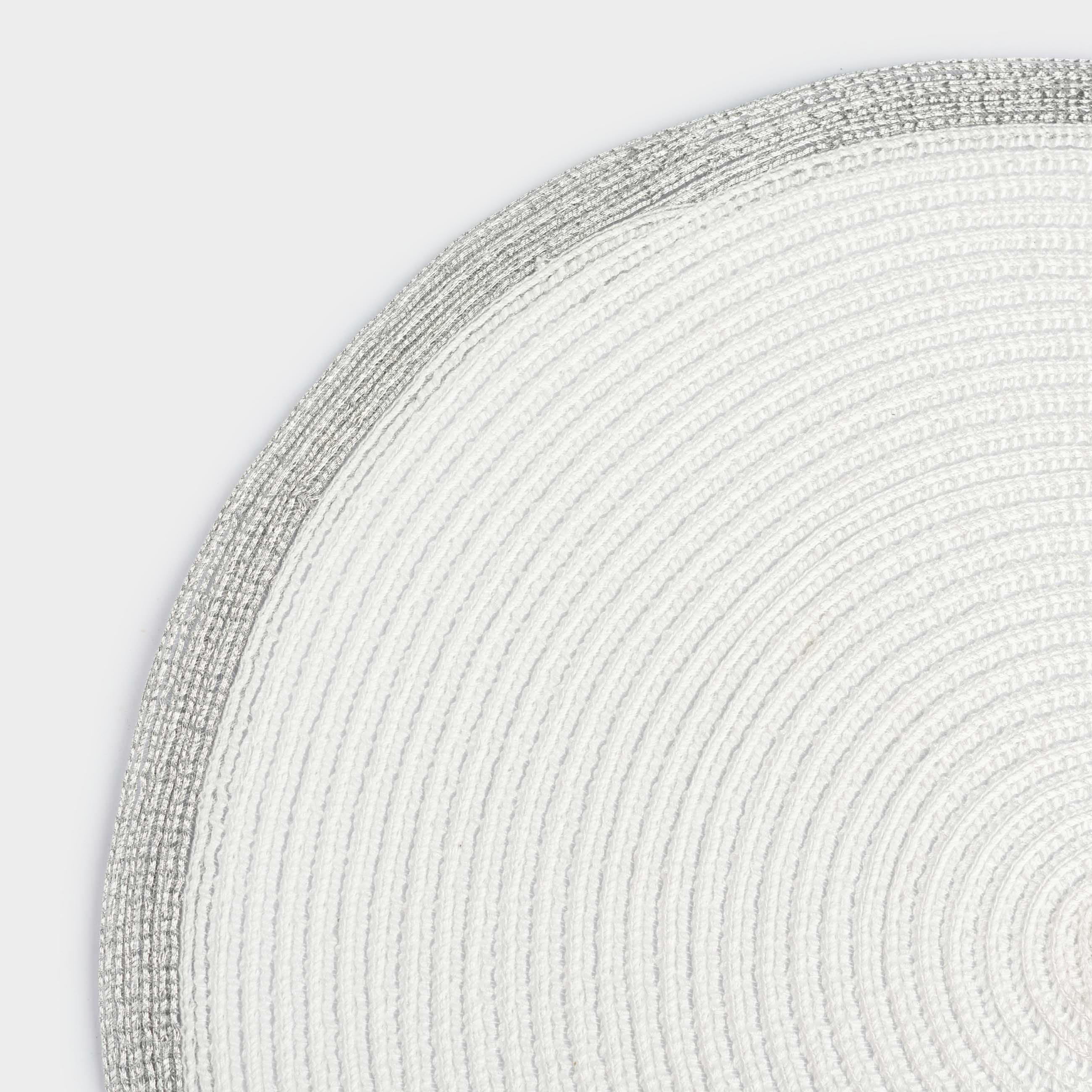Instrument napkin, 38 cm, polyester, round, white, Silver border, Rotary rim