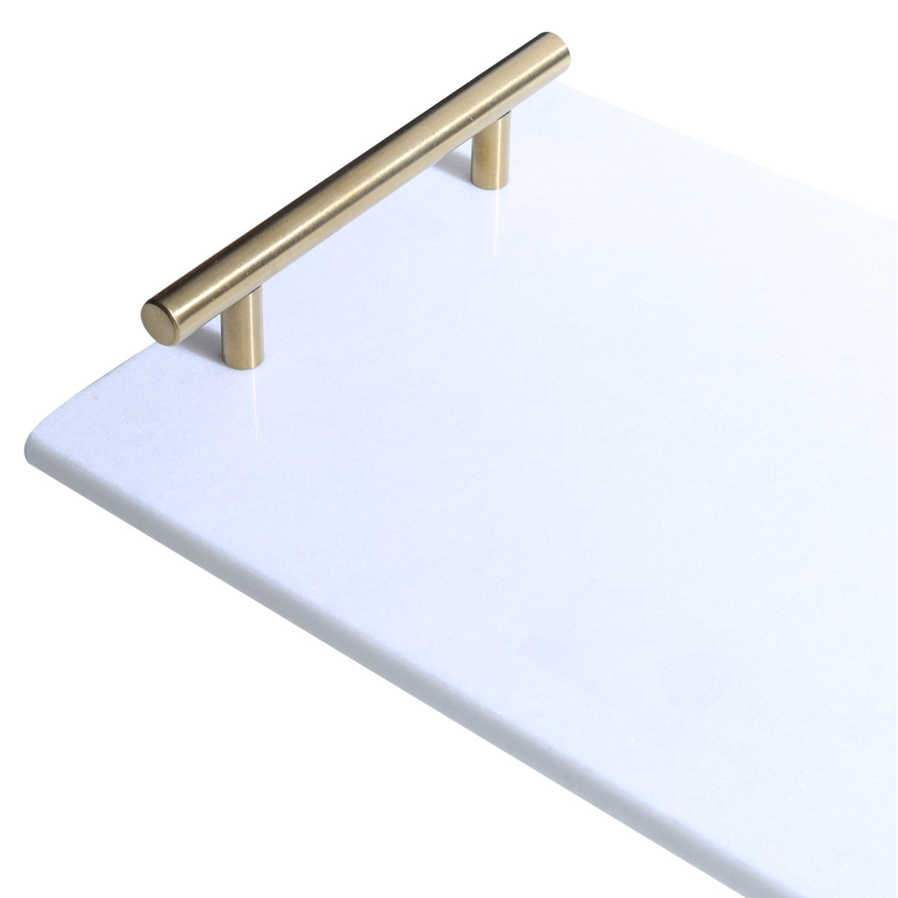 Tray, 30x20 cm, with handles, Marble, rectangular, White/golden, Marble
