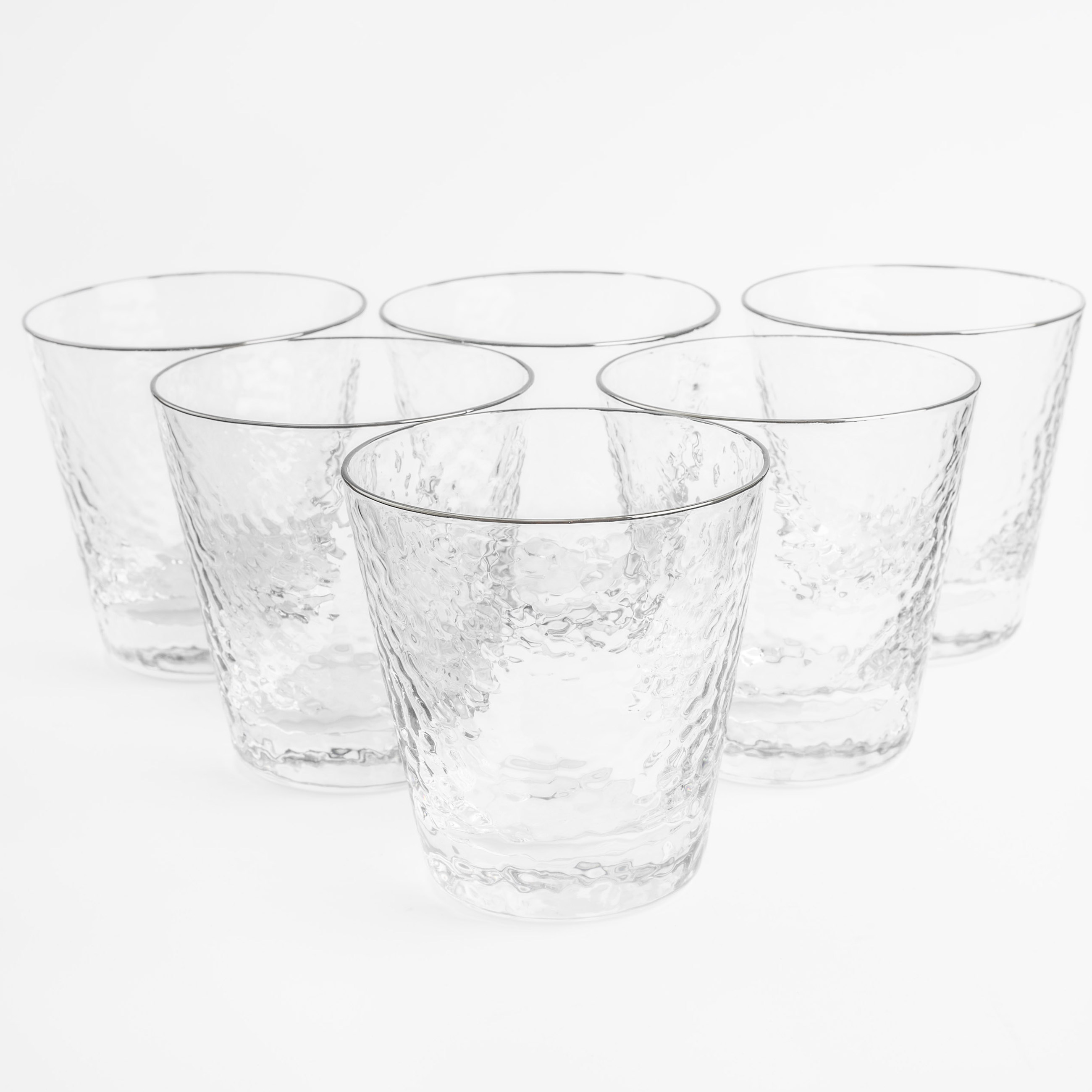 Whiskey glass, 10 cm, 270 ml, 6 pcs, glass, with silver edging, Ripply silver, image-1
