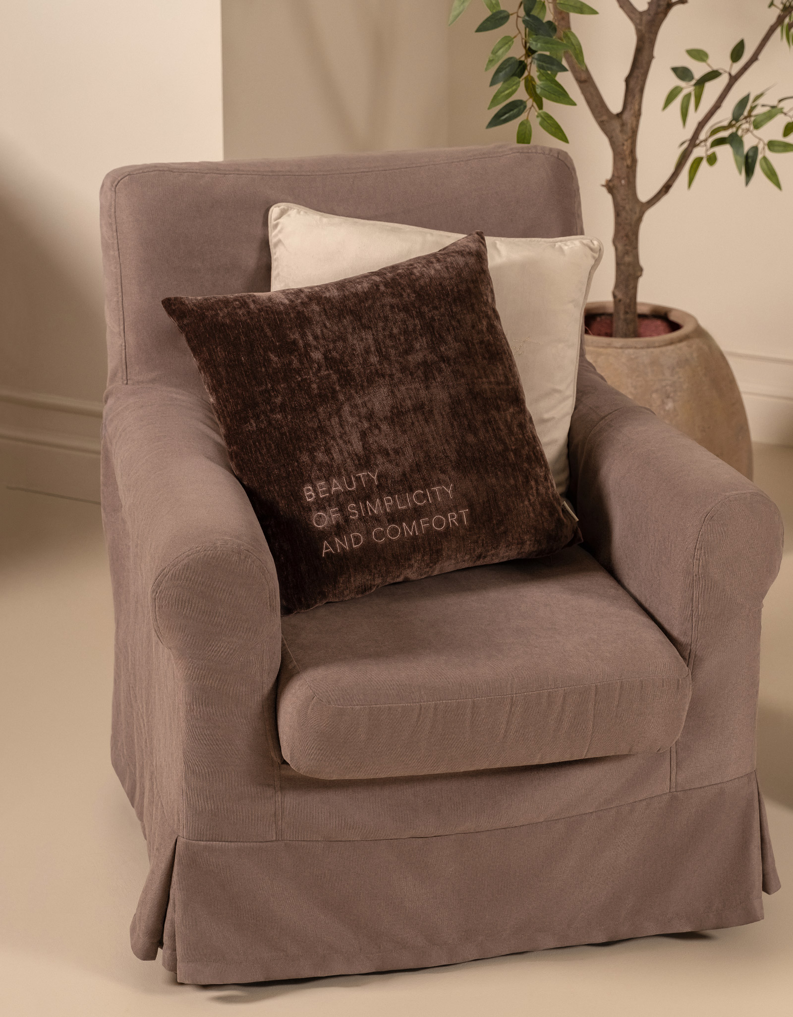 Decorative pillow, 45x45 cm, chenille / velvet, brown, Chenill, image-2