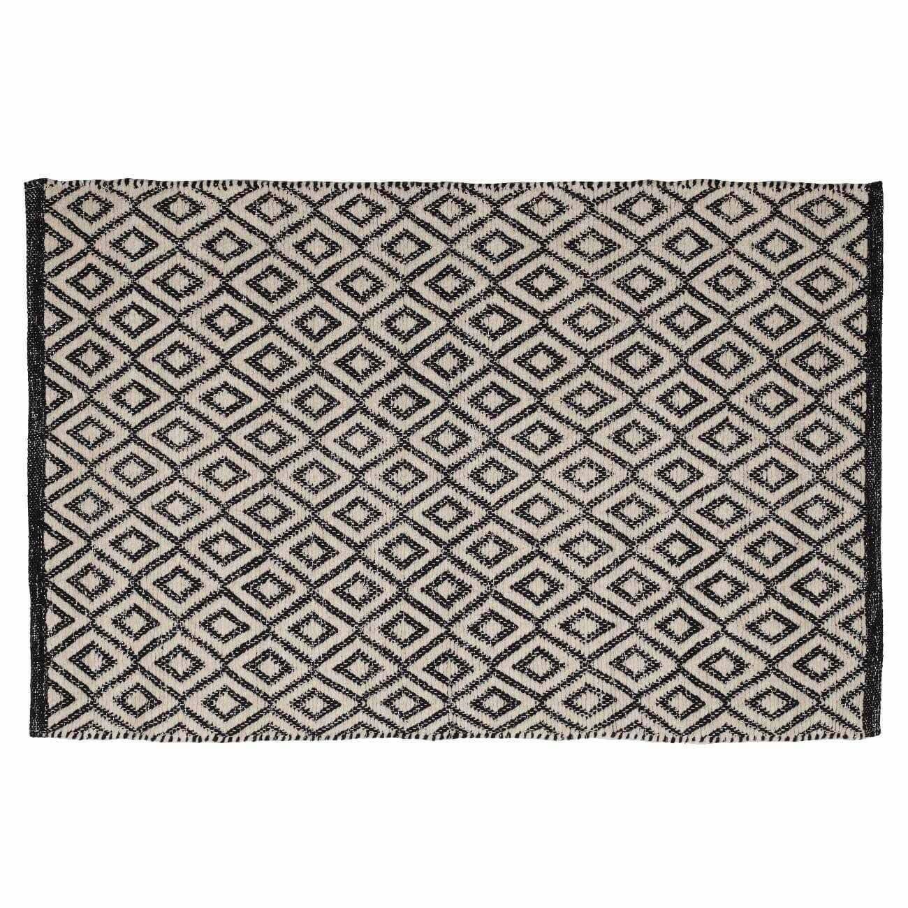 Mat, 65x100 cm, cotton / lurex, beige-black, Lozenges with lurex, Shiny threads