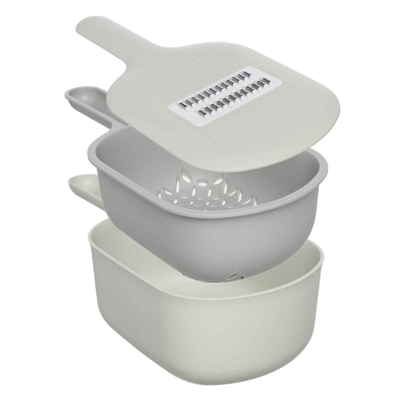 Grater, 29x14 cm, 4 attachments, with container, with handle, plastic / steel, grey, Matto