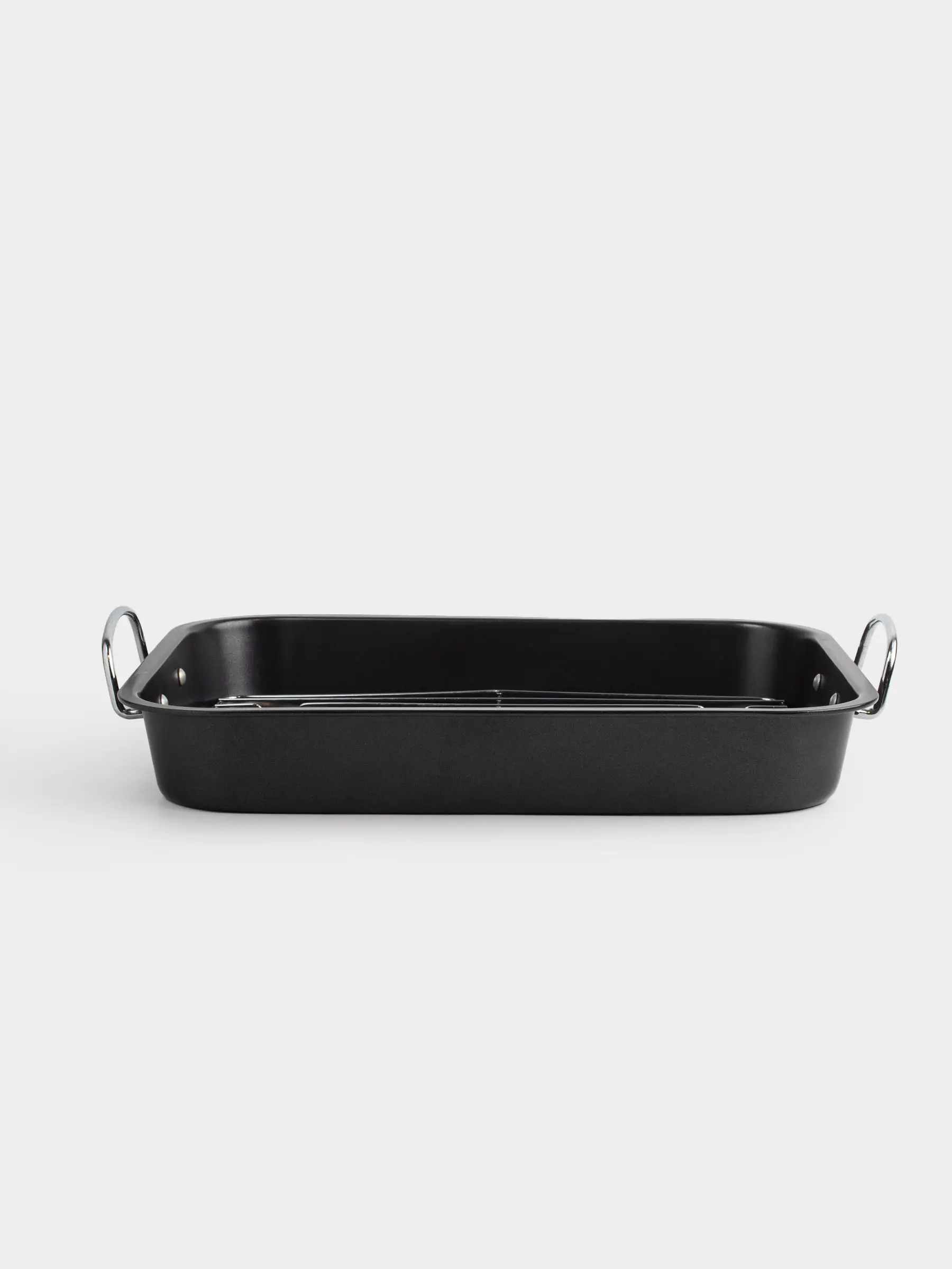 Baking tray, 37x29 cm, with handles and grill, coated, steel, black, BBQ