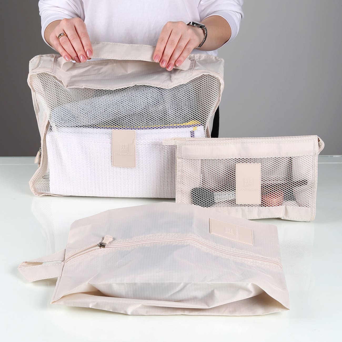 Travel organizer set, Set of 3, polyester, beige, Easy Travel