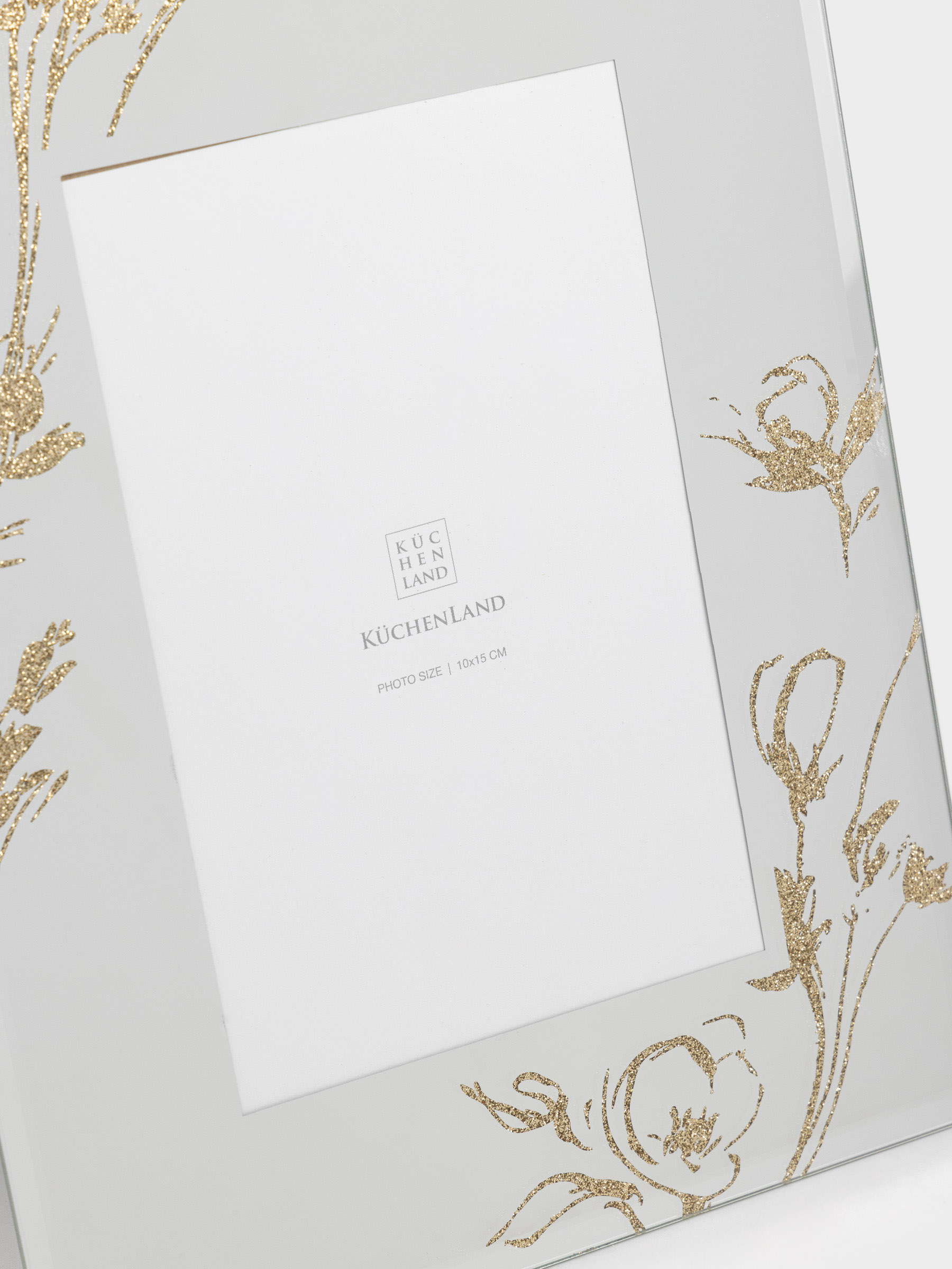 Photo frame, 17x22 cm, glass, Golden flowers, Glossy, image-3