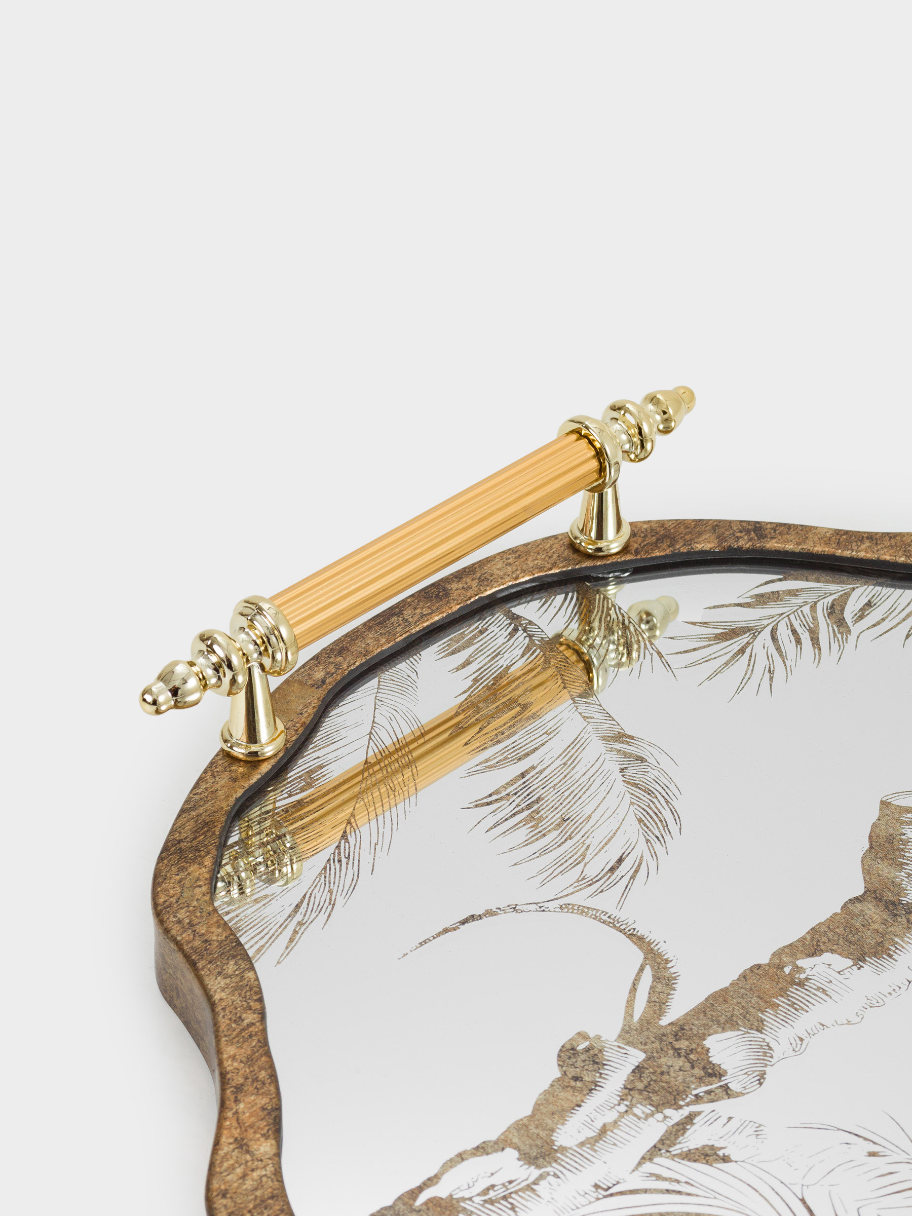 Tray, 42x31 cm, with handles, plastic / glass, shaped, mirror, Rainforest, Tropical, image-4