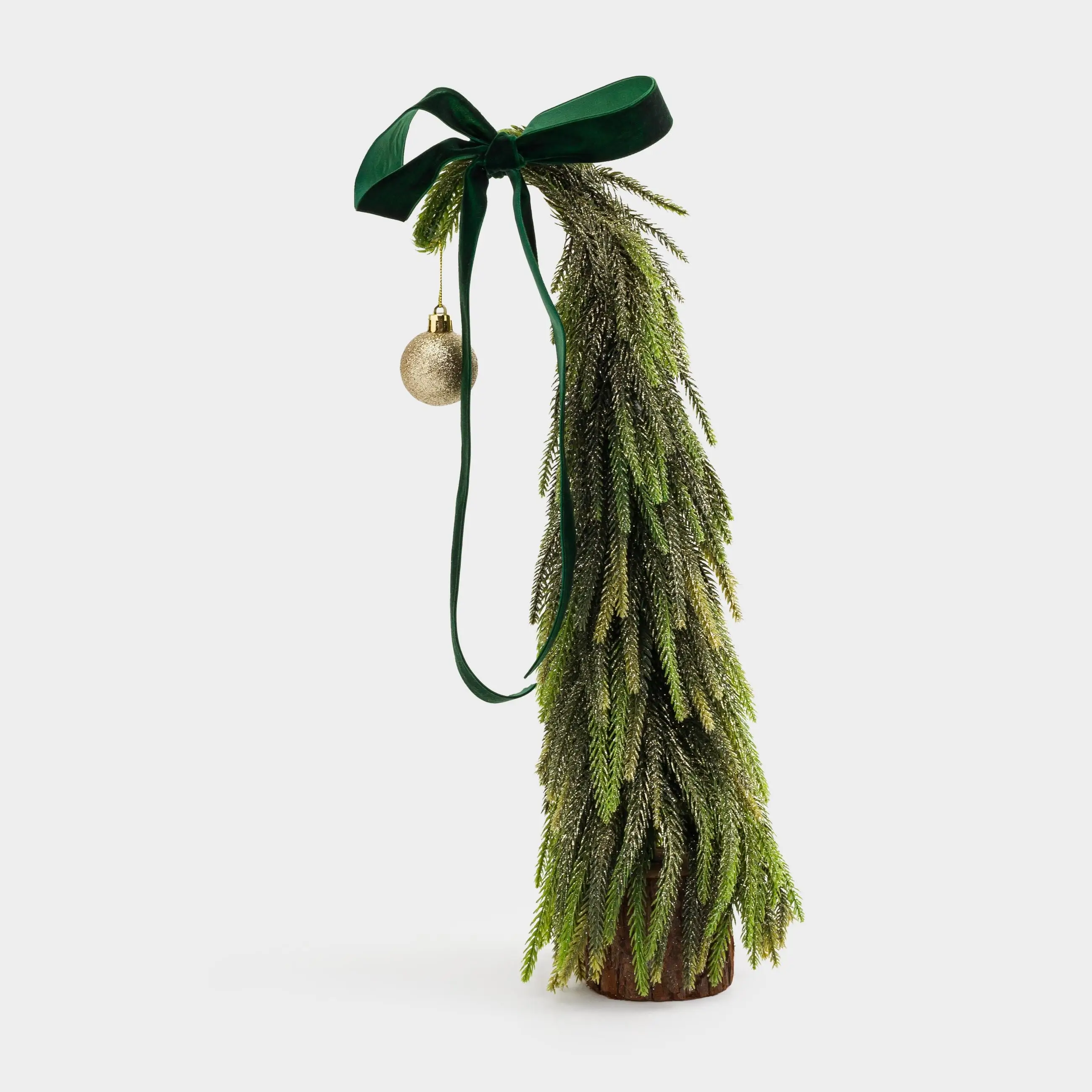 Artificial spruce, 47 cm, in craft, polyethylene, Spruce with a green bow and ball, Conifer curved