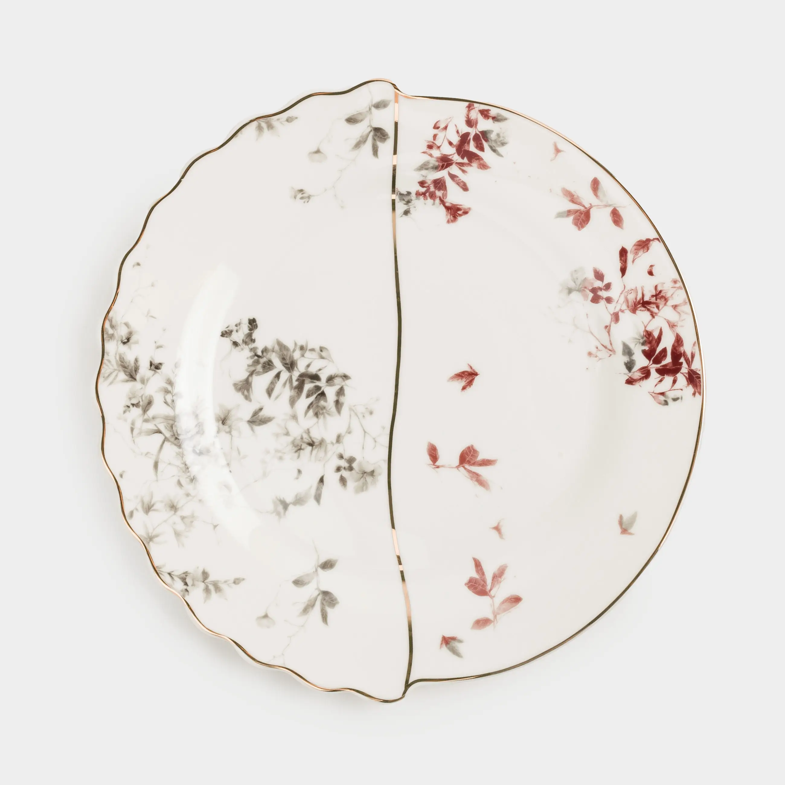 Dessert plate, 20 cm, porcelain N, white, with golden edging, autumn leaves, Flourish, image-0