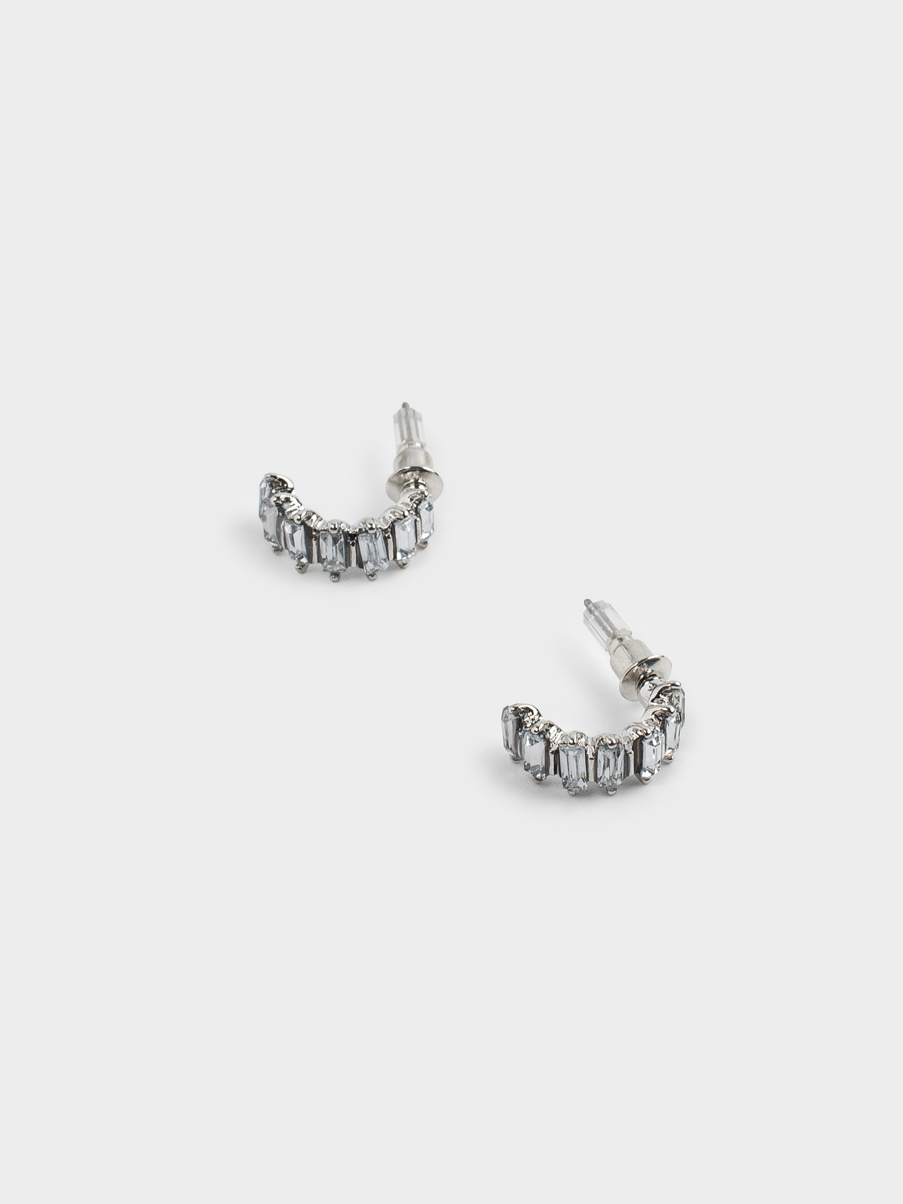 Stud earrings, 1 cm, 2 pieces, metal / acrylic, Silver, Crystals, Jewelry crystal, image-1