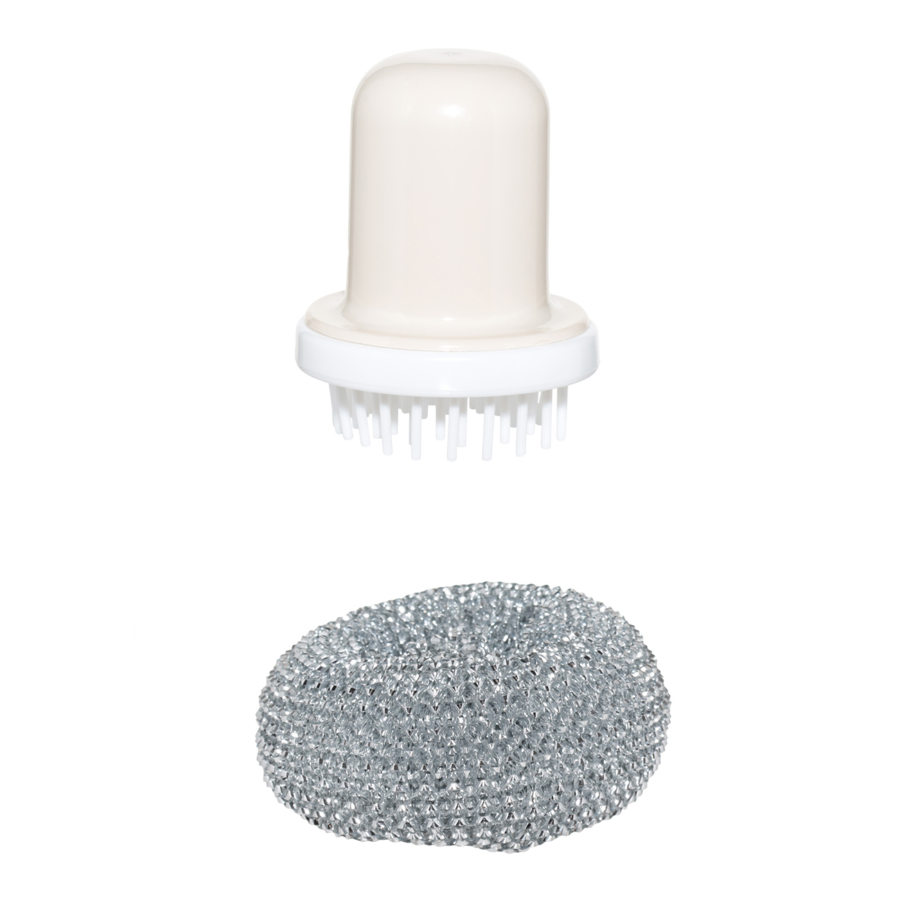 Cleaning sponge, 8 cm, with oval holder, plastic, silver-beige, Clean