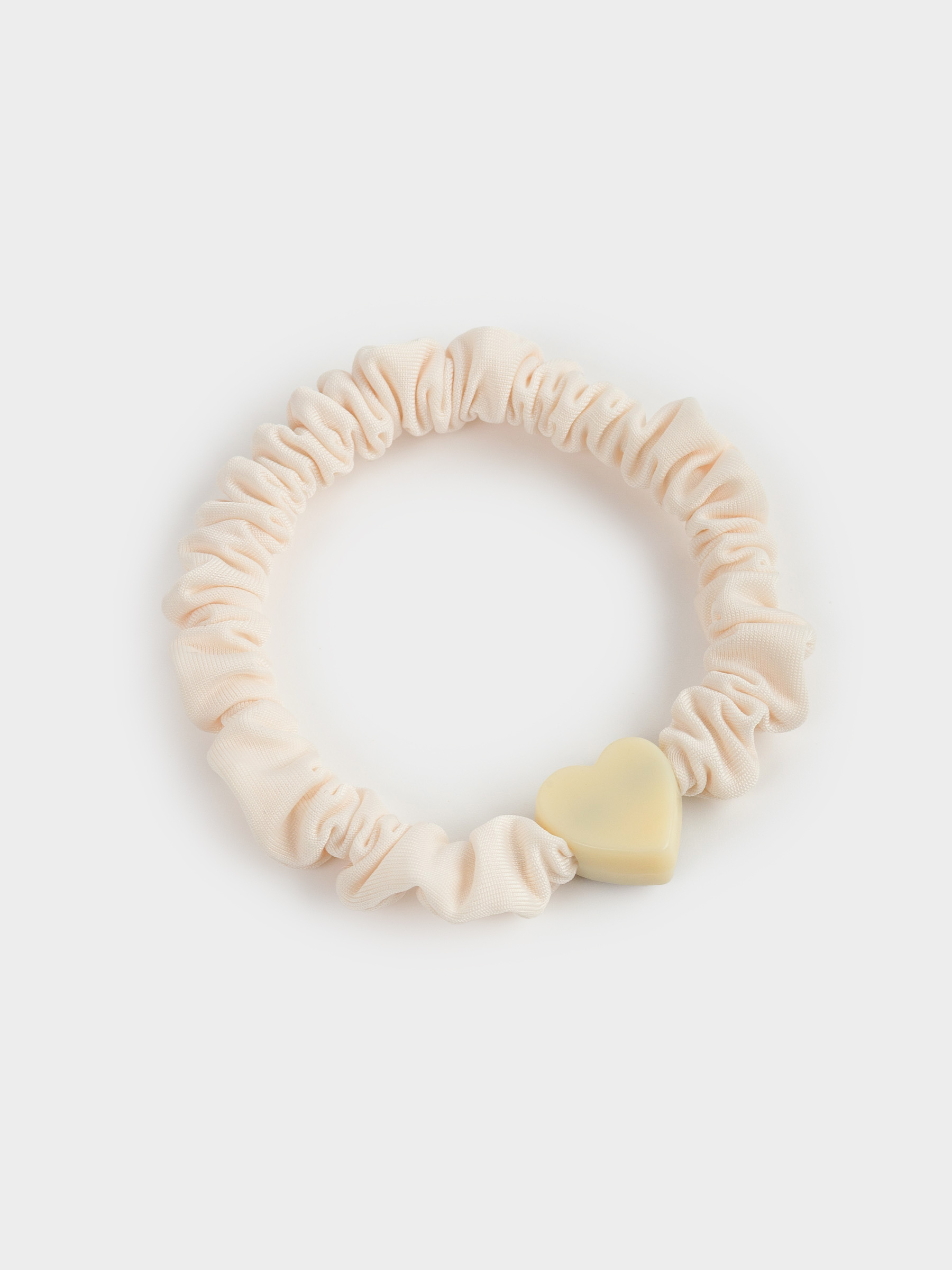 Elastic hair band, 5 cm, satin / plastic, beige, Heart, Silk, image-3