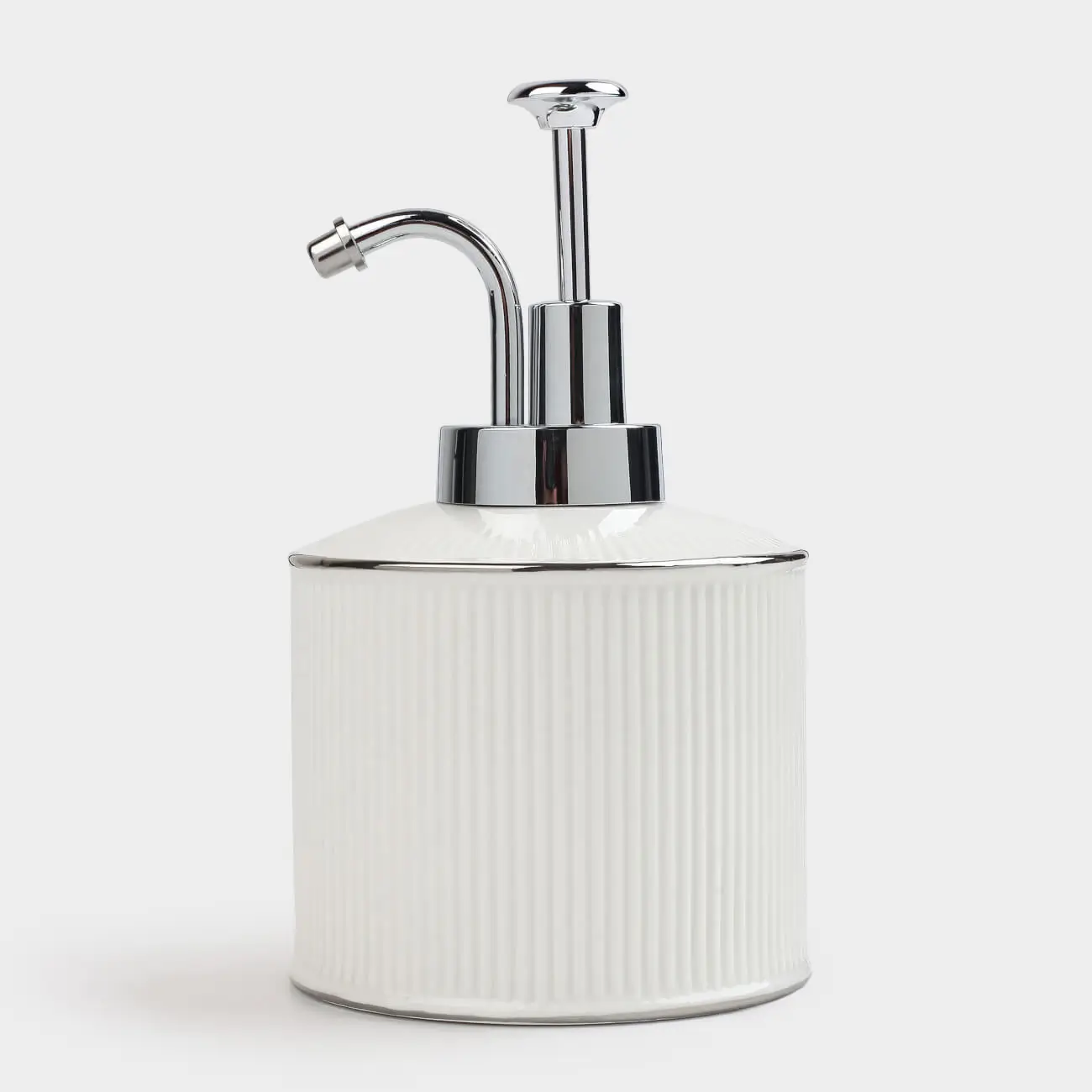 Liquid soap dispenser, 370 ml, ceramic / plastic, white, with silver edging, Kaliopa, image-0