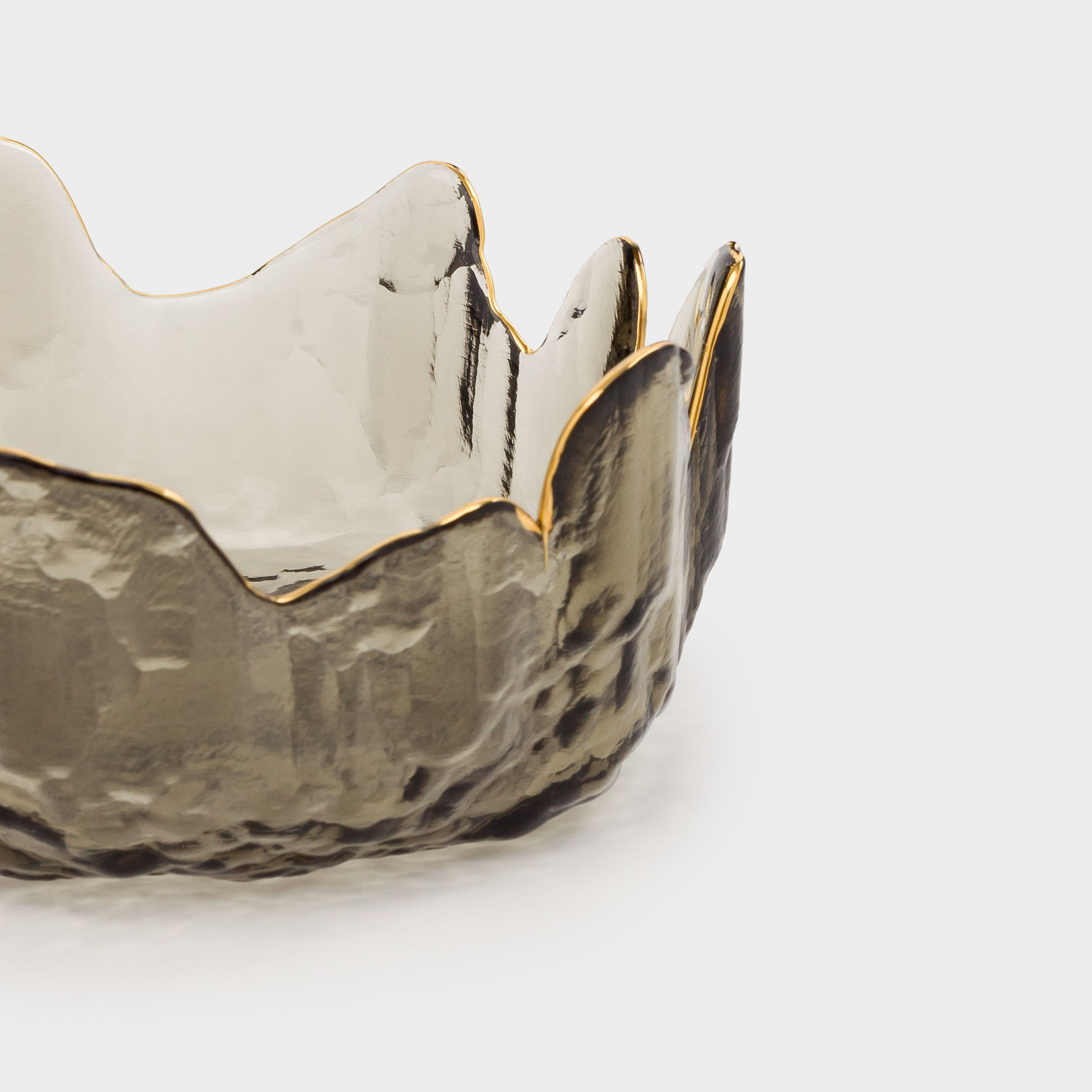 Bowl, 13x6 cm, glass, gray, with golden edging, Nautilus color