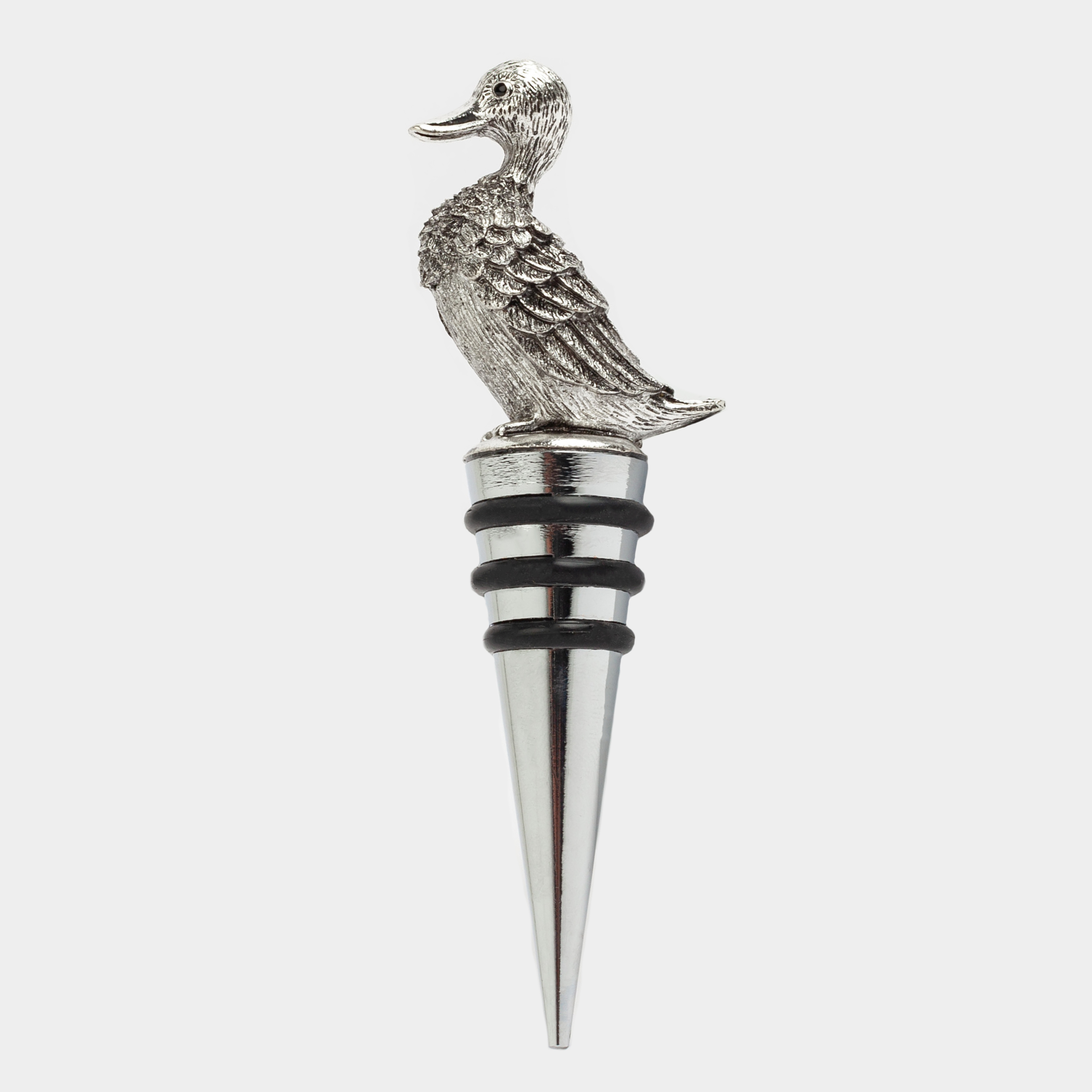 Beverage bottle stopper, 11 cm, metal, silver, Duck, Harmony, image-0