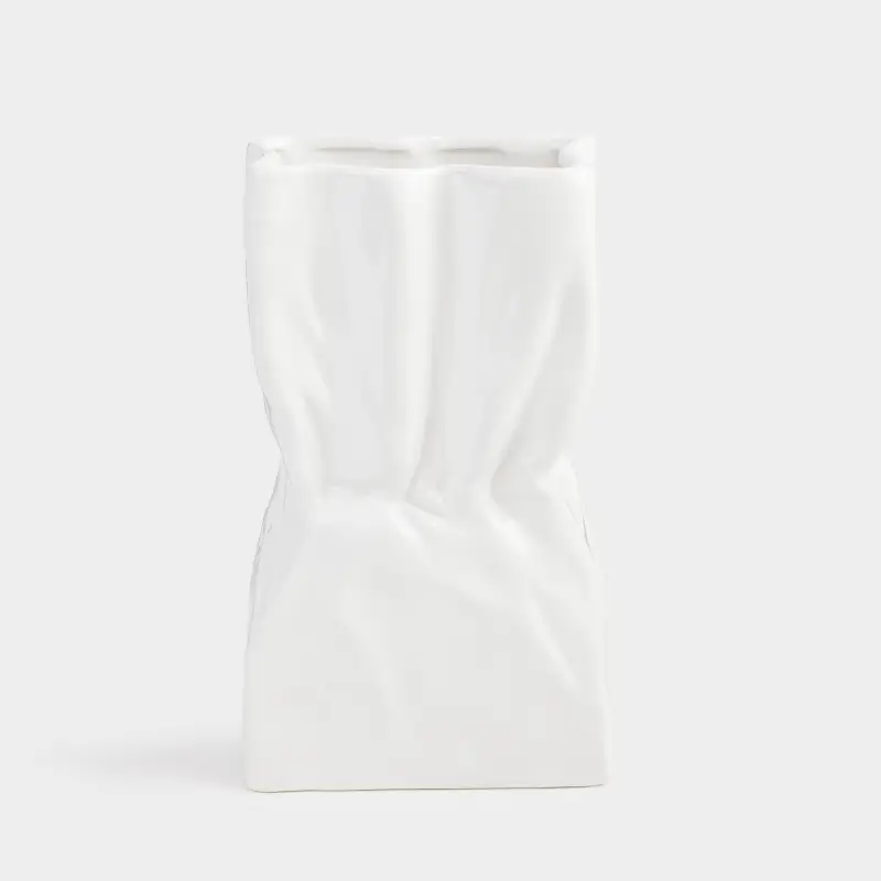 Flower vase, 24 cm, ceramic, white, Crease, Crumple ,image-0