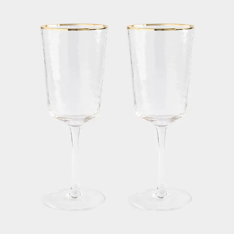 Drinking glass, 350 ml, 2 pcs, glass, with golden edging, Ripply gold ,image-0