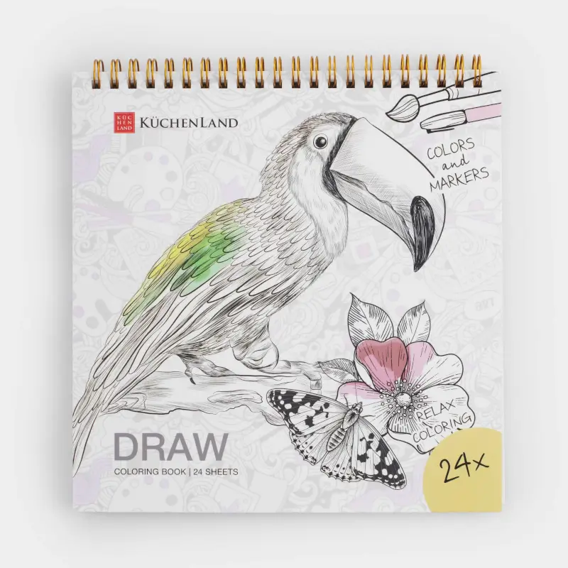 Coloring book, 21x21 cm, 24 sheets, on rings, Animals, Draw