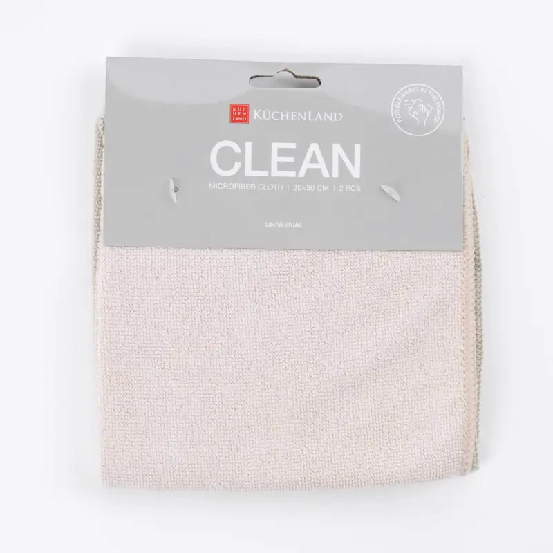 Universal cloth, 30x30 cm, 2 pcs, microfiber, beige-pink/gray, Clean