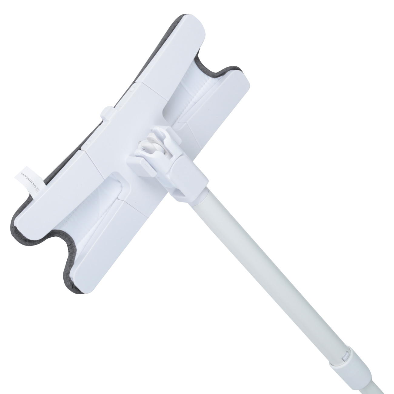 Mop with bucket, wringing and rinsing, curly, white-gray, Mop