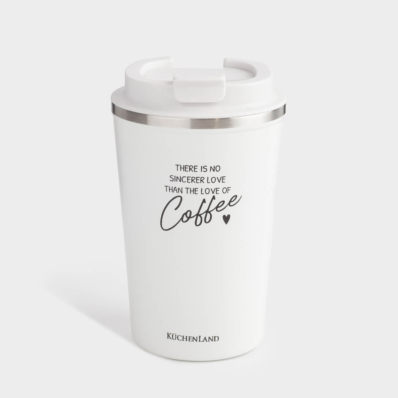 Thermo mug, 350 ml, steel / plastic, white, with inscription, Coffee time