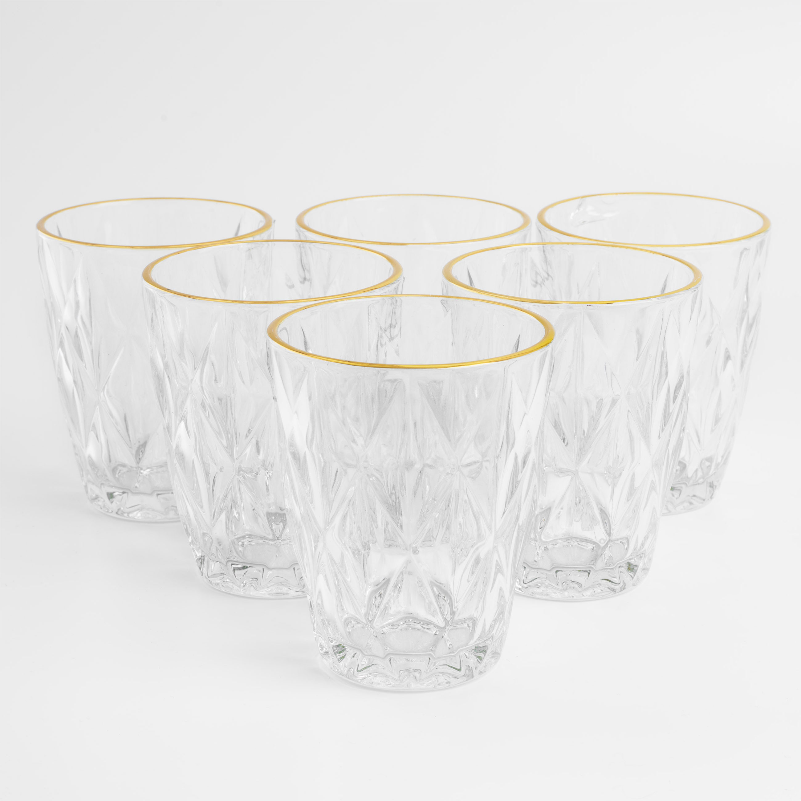 Glass, 10 cm, 270 ml, 6 pcs, glass R, with golden edging, Rhomb gold, image-0