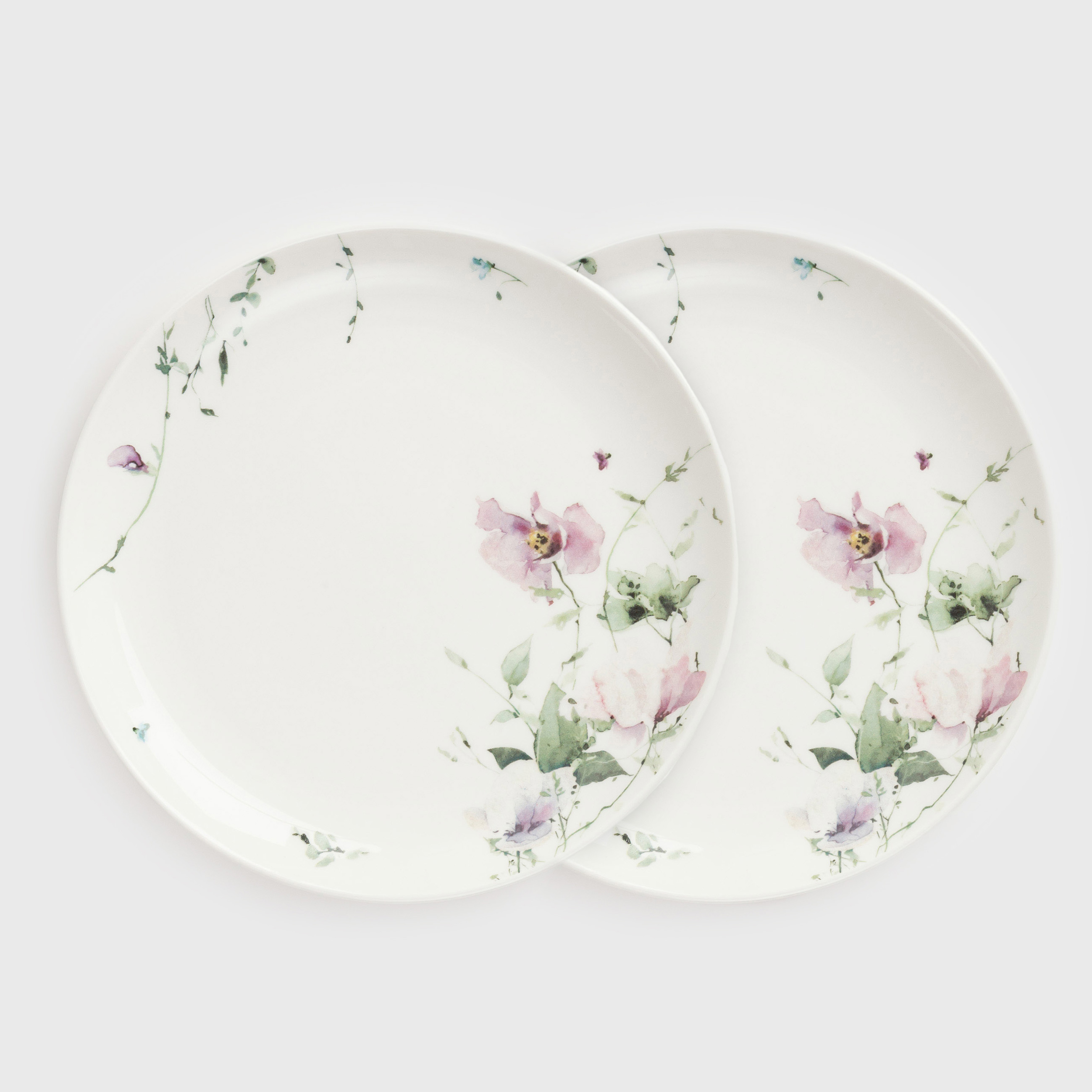 Snack plate, 21 cm, 2 pcs, porcelain N, white, Lilac flowers, Floret, image-0