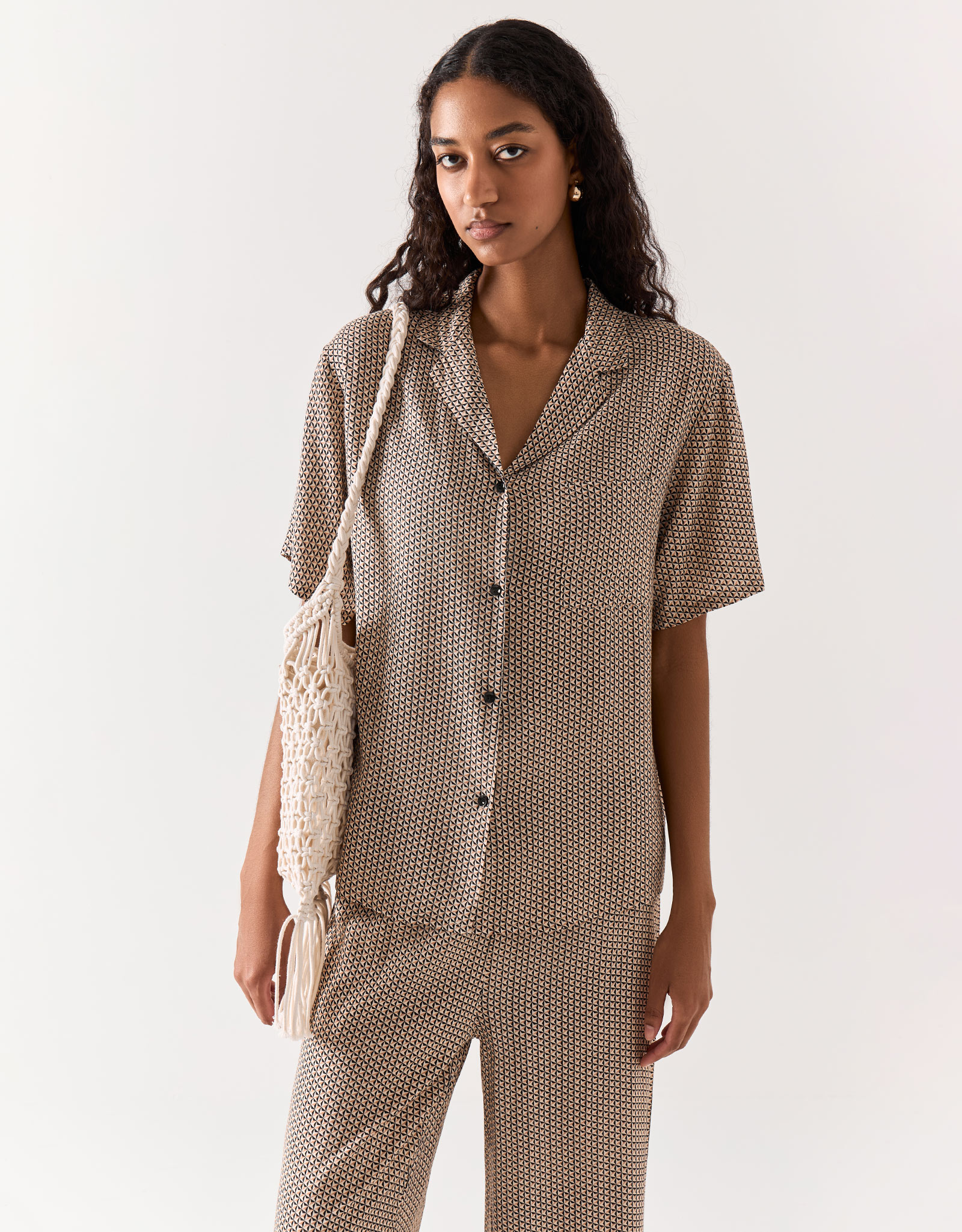 Women's trousers, size L, viscose, beige, Geometric pattern, Emri, image-3