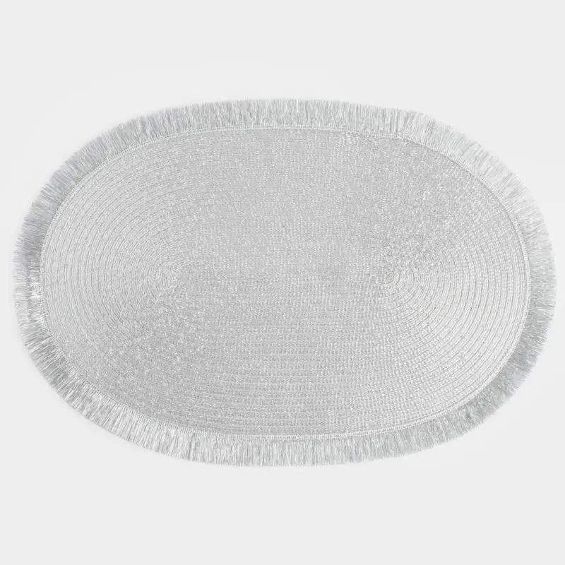 Placemat, 30x45 cm, fringed, polyester, oval, silver, Rotary shine