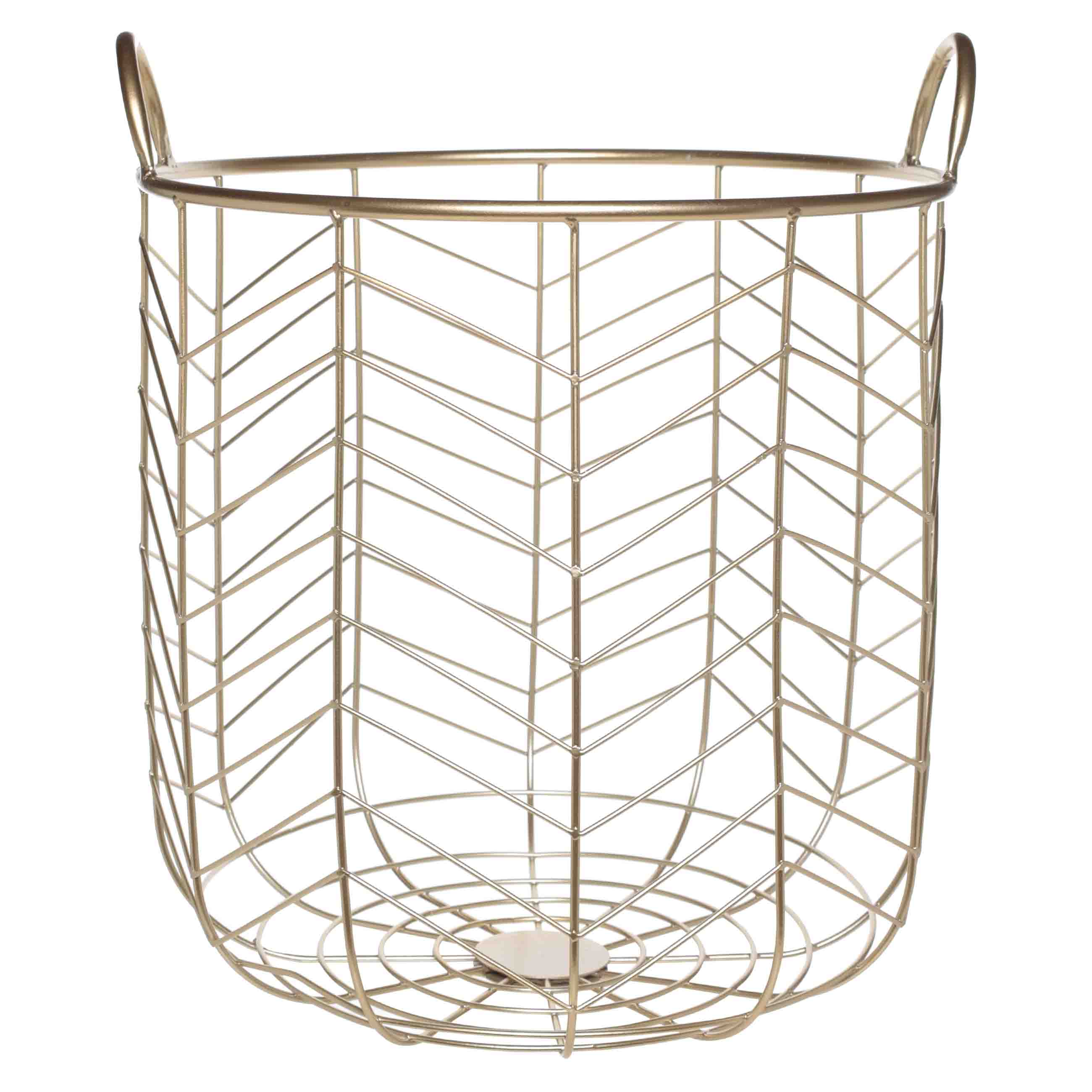 Laundry basket, 33x34 cm, with handles, metal / polyester, round, gold, Teca