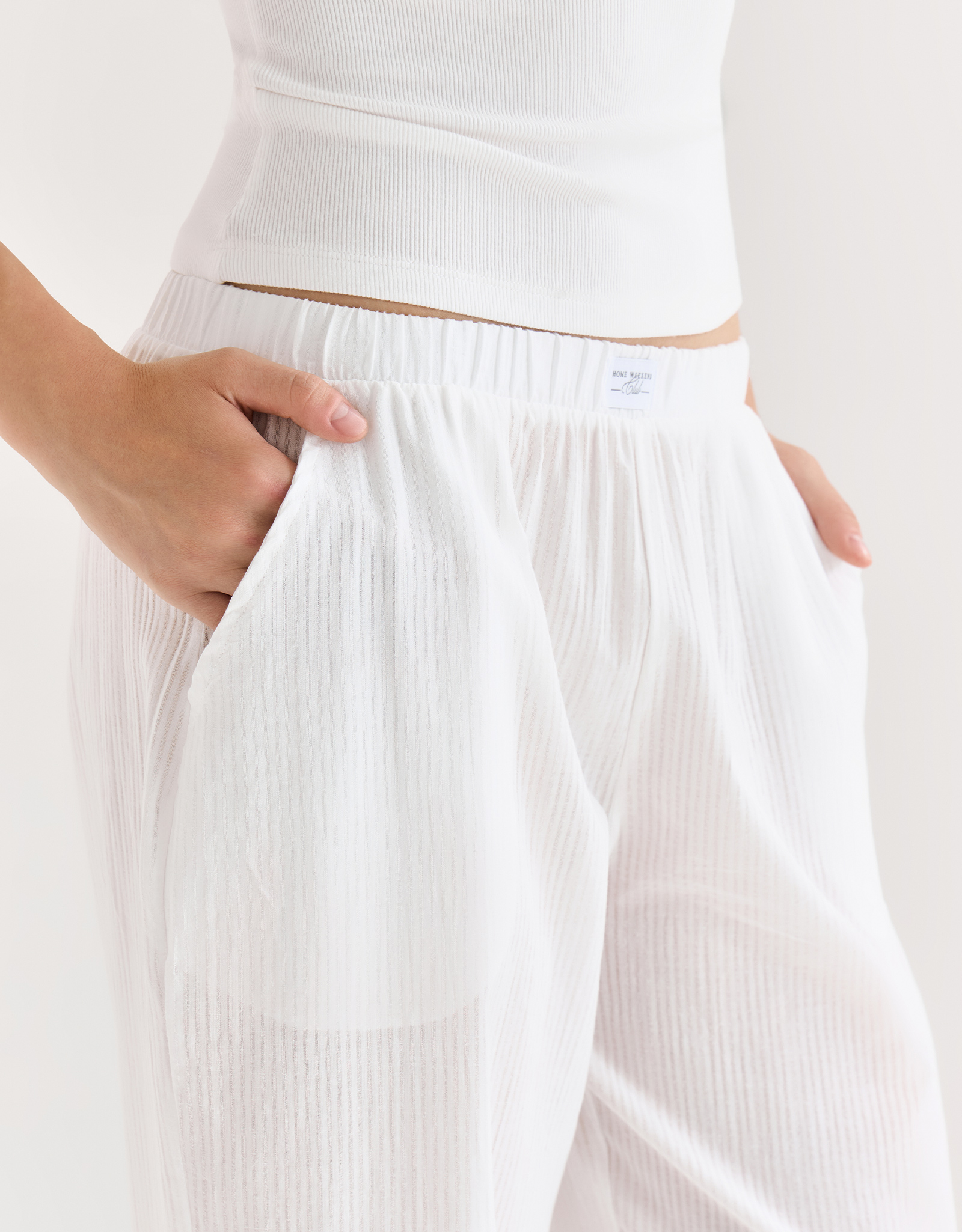 Women's trousers, homewear, size L, cotton, white, Stripes, Leticia, image-3