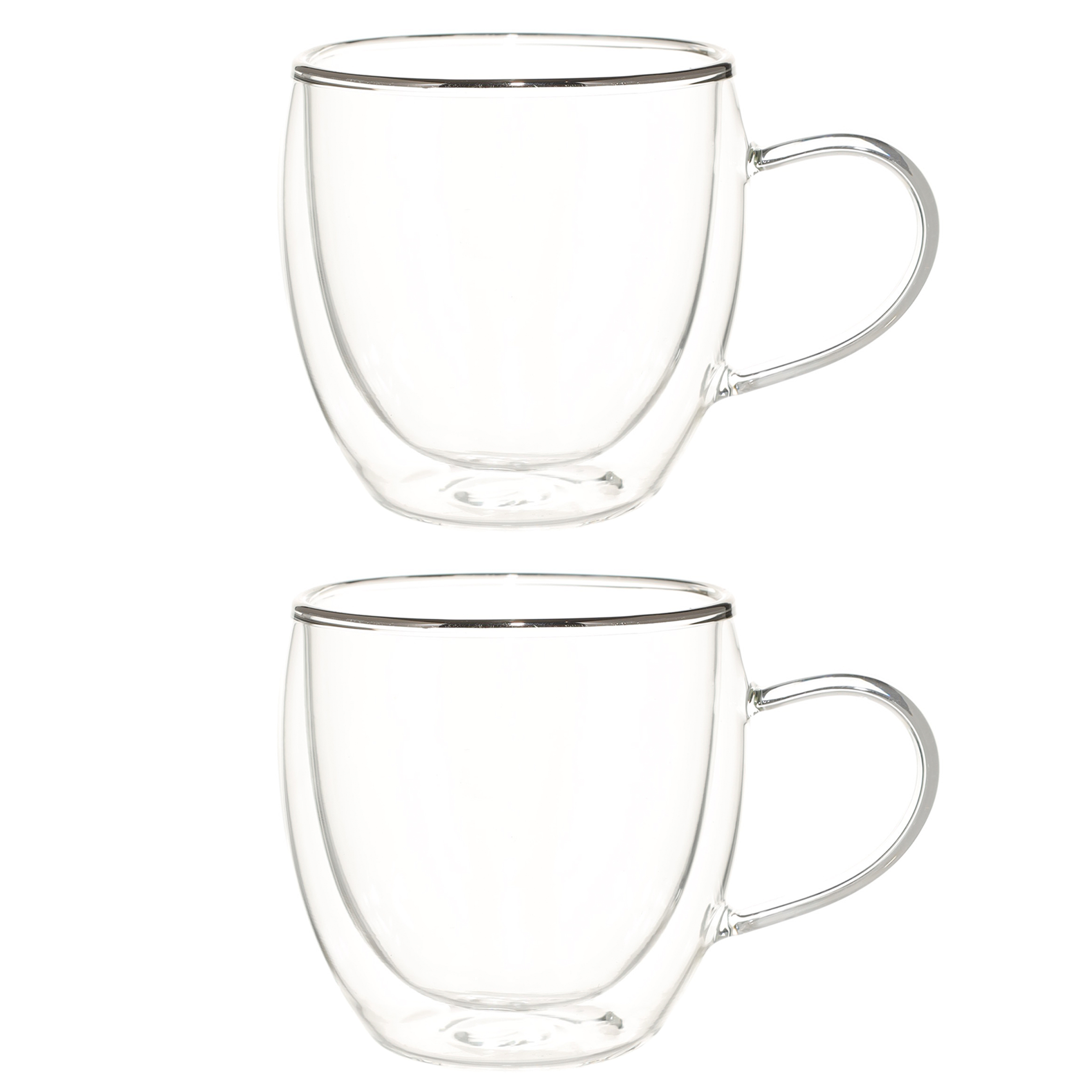 Mug, 240 ml, 2 pcs, glass B, with silver edging, Air silver, image-0