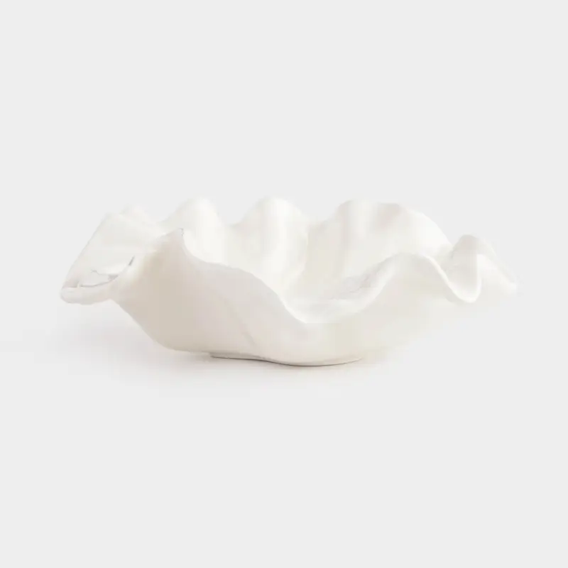 Decorative dish, 19x6 cm, ceramic, milky, Crumpled effect, Crumple