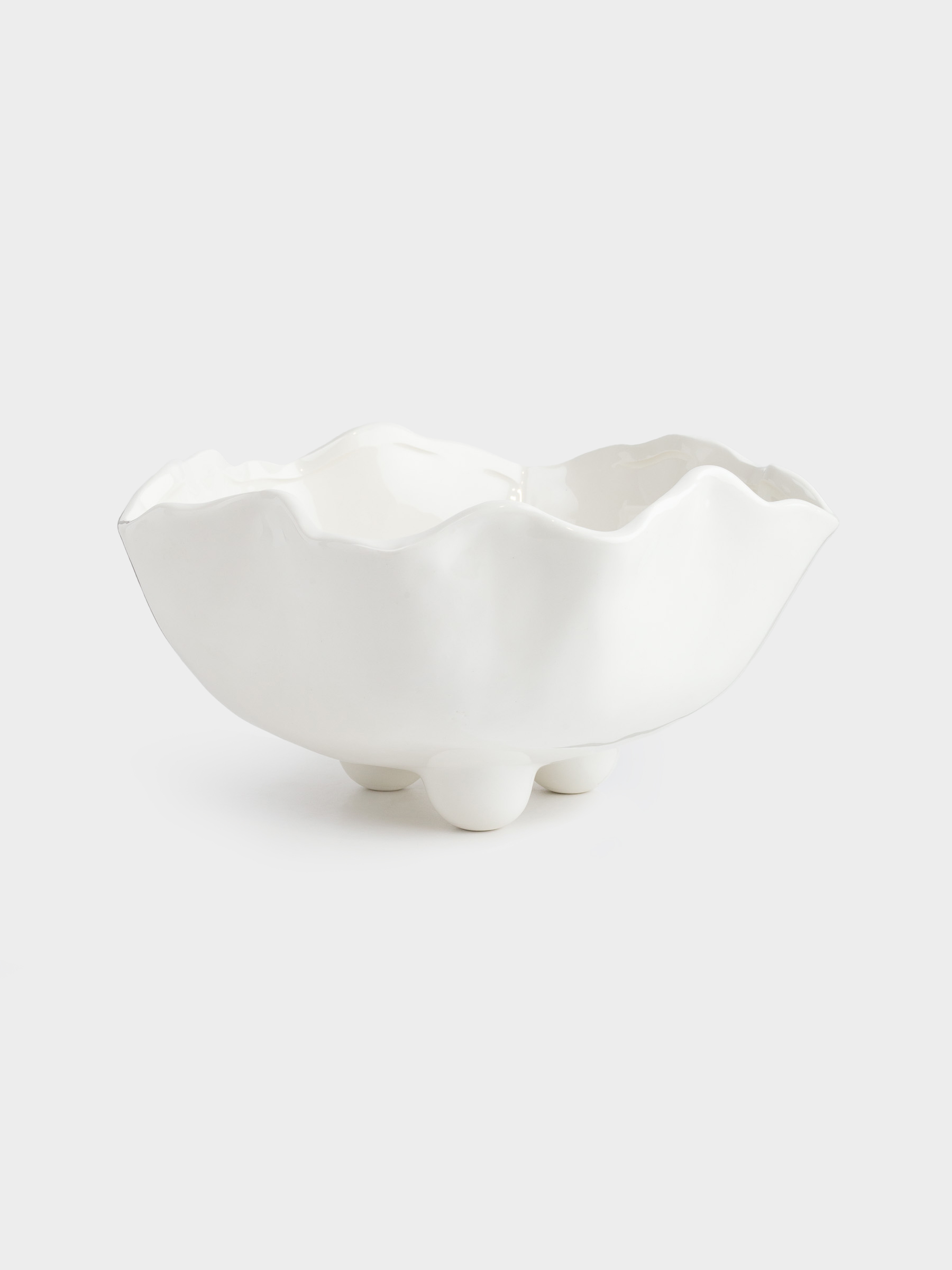 Fruit bowl, 25x13 cm, on legs, ceramic, milky, pearl, Crumpled effect, Crumple polar, image-0