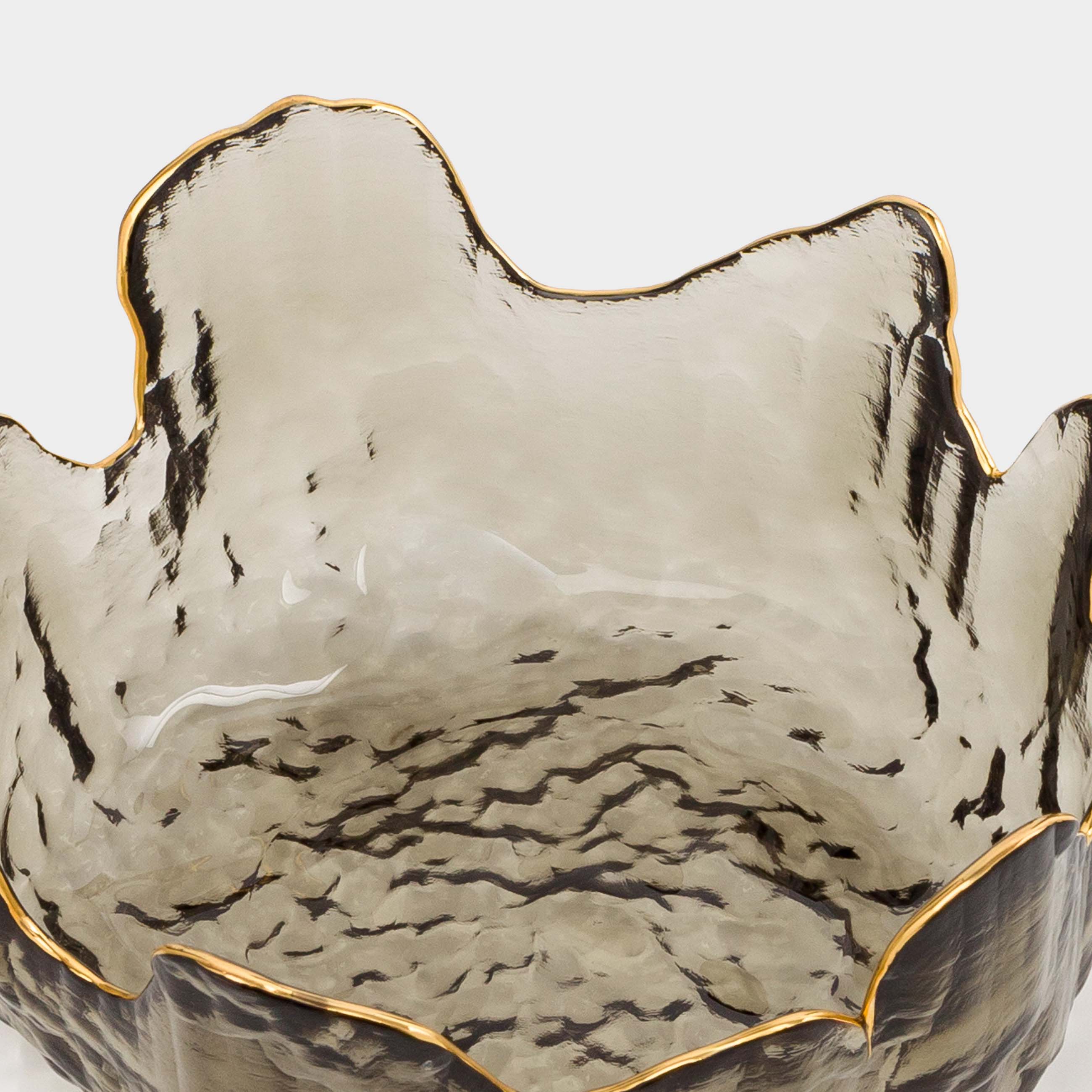 Bowl, 13x6 cm, glass, gray, with golden edging, Nautilus color