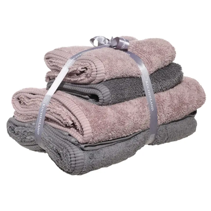 Towel set, 50x90 / 70x140 cm, 4 pcs, cotton, dark gray / pink, Terry cotton ,image-0