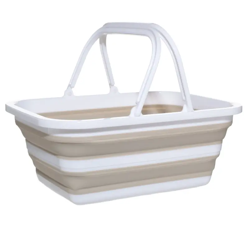 Foldable basket, 39x29x16 cm, with handles, plastic / rubber, gray-beige, Foldaway ,image-0