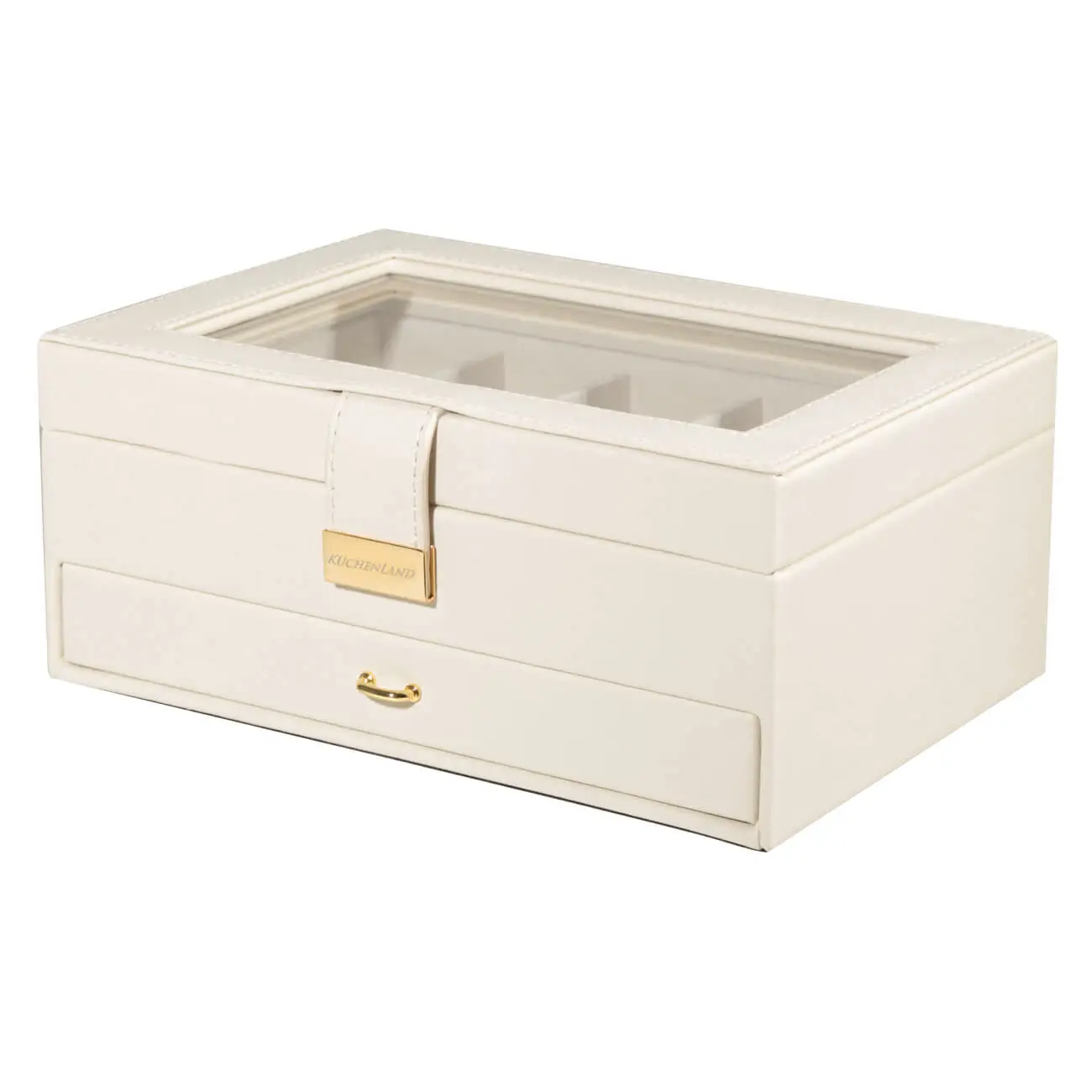 Jewelry box, 26x18 cm, wood/PU leather, ecru, Premiere