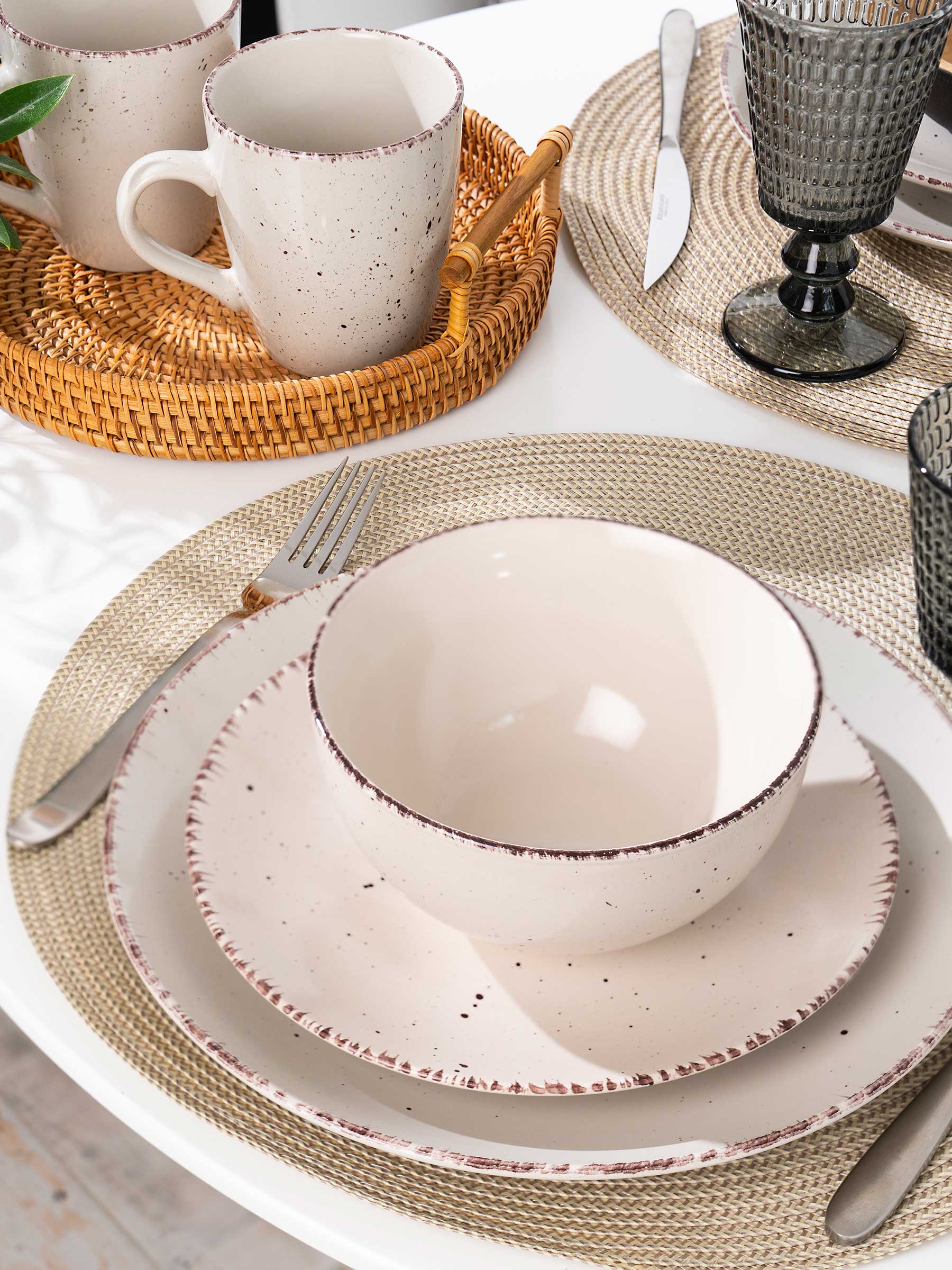 Dining set, 6 pers., 18 pr., ceramic, beige, speckled, Speckled, image-6