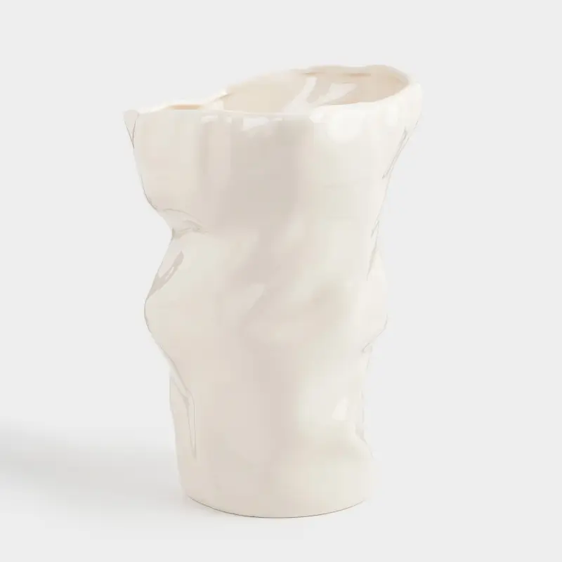 Flower vase, 27 cm, porcelain P, milky, Crumpled effect, Crumple ,image-0